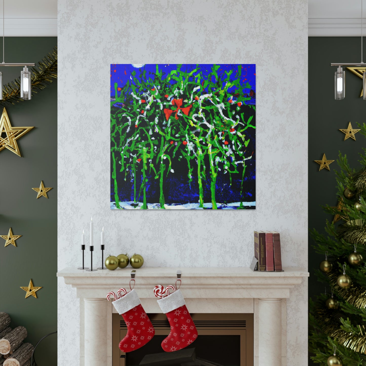 Mistletoe Embrace Expressionism - Canvas