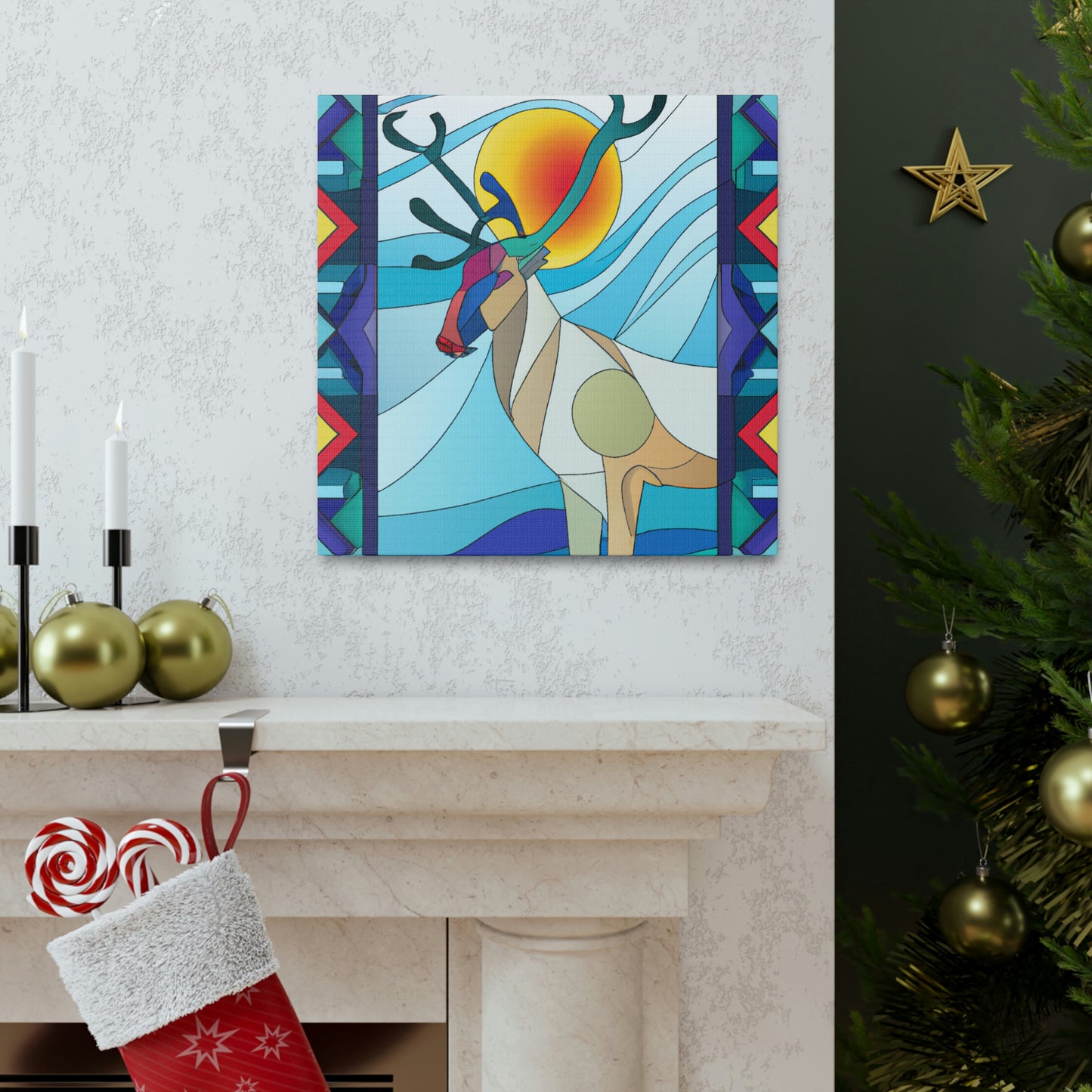 "Reindeer's Radiant Dance" - Canvas