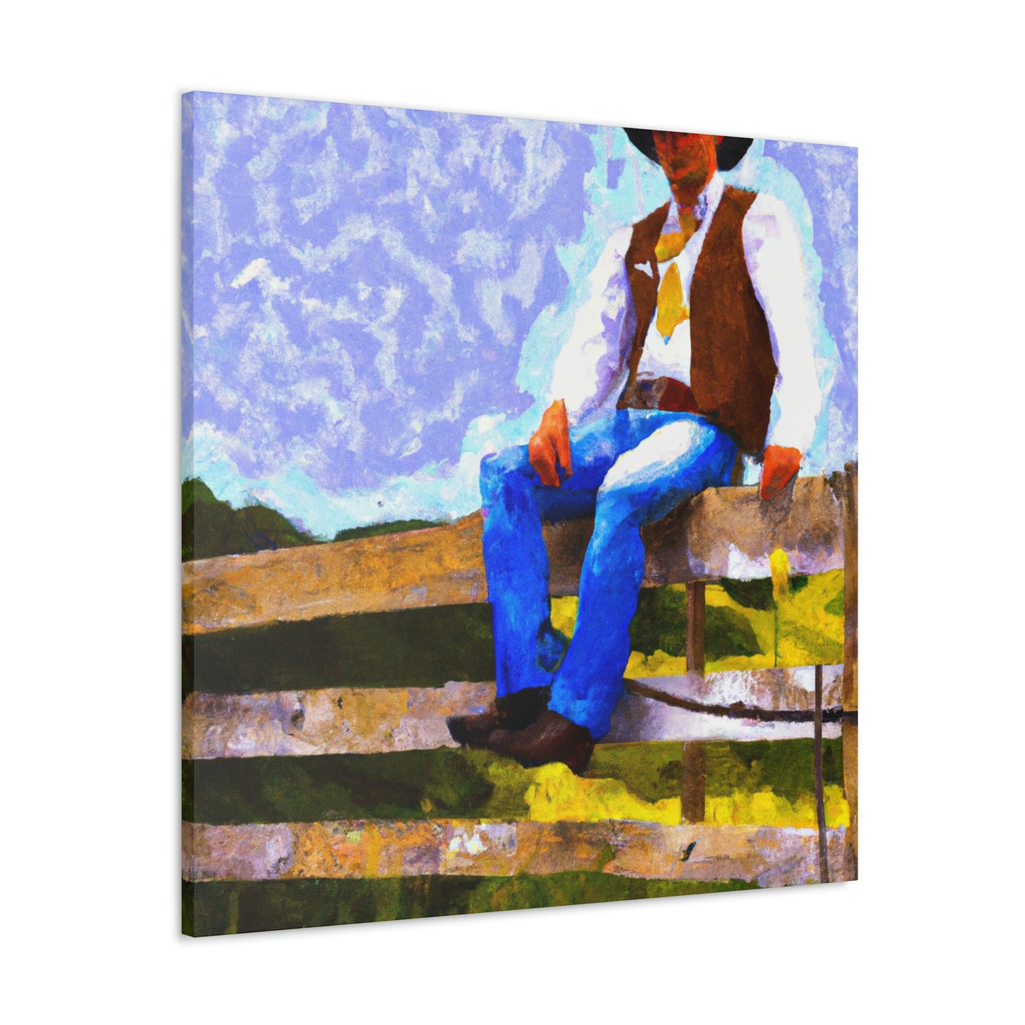 Cowboy on a Fence - Canvas