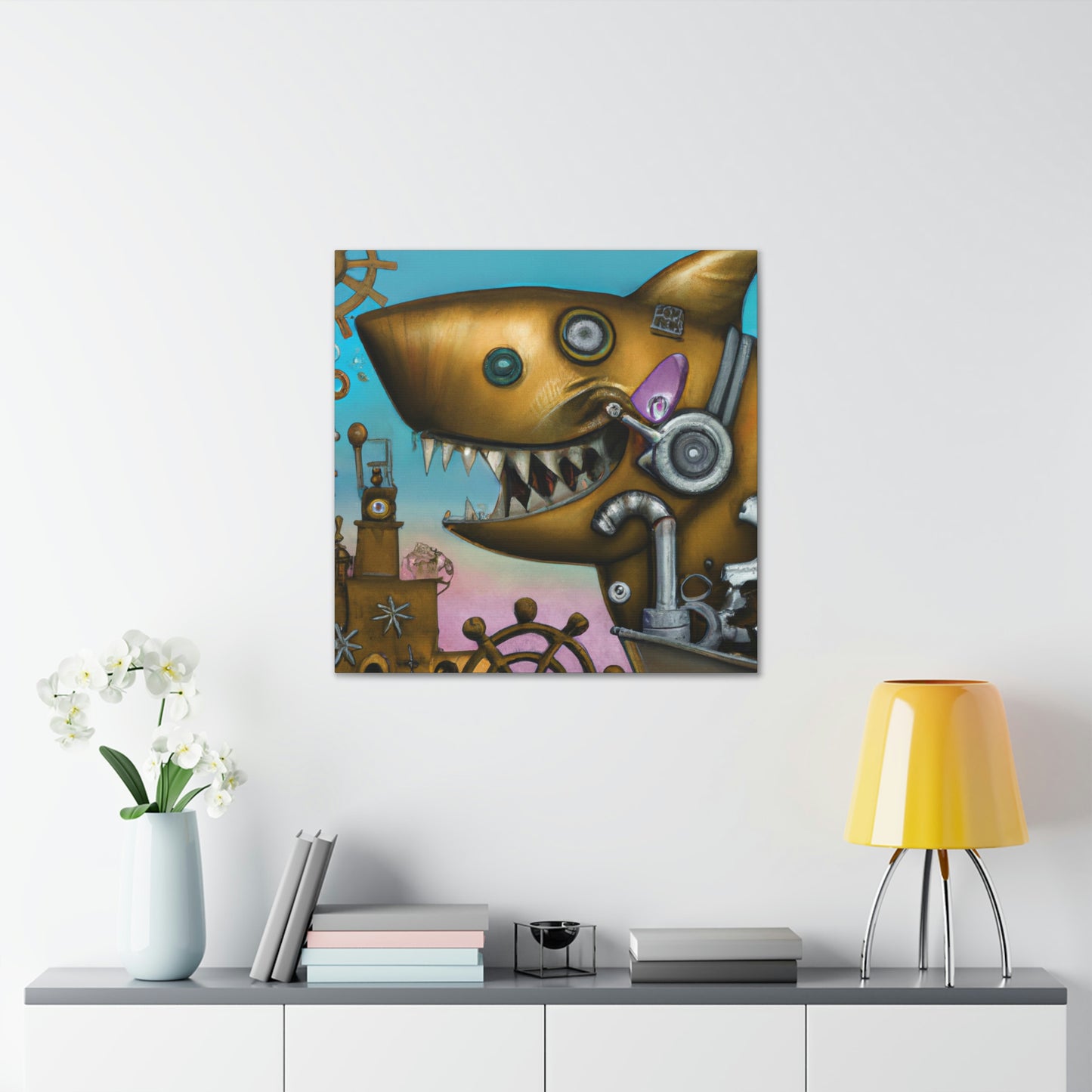 "Shark in Steampunk Goggles" - Canvas