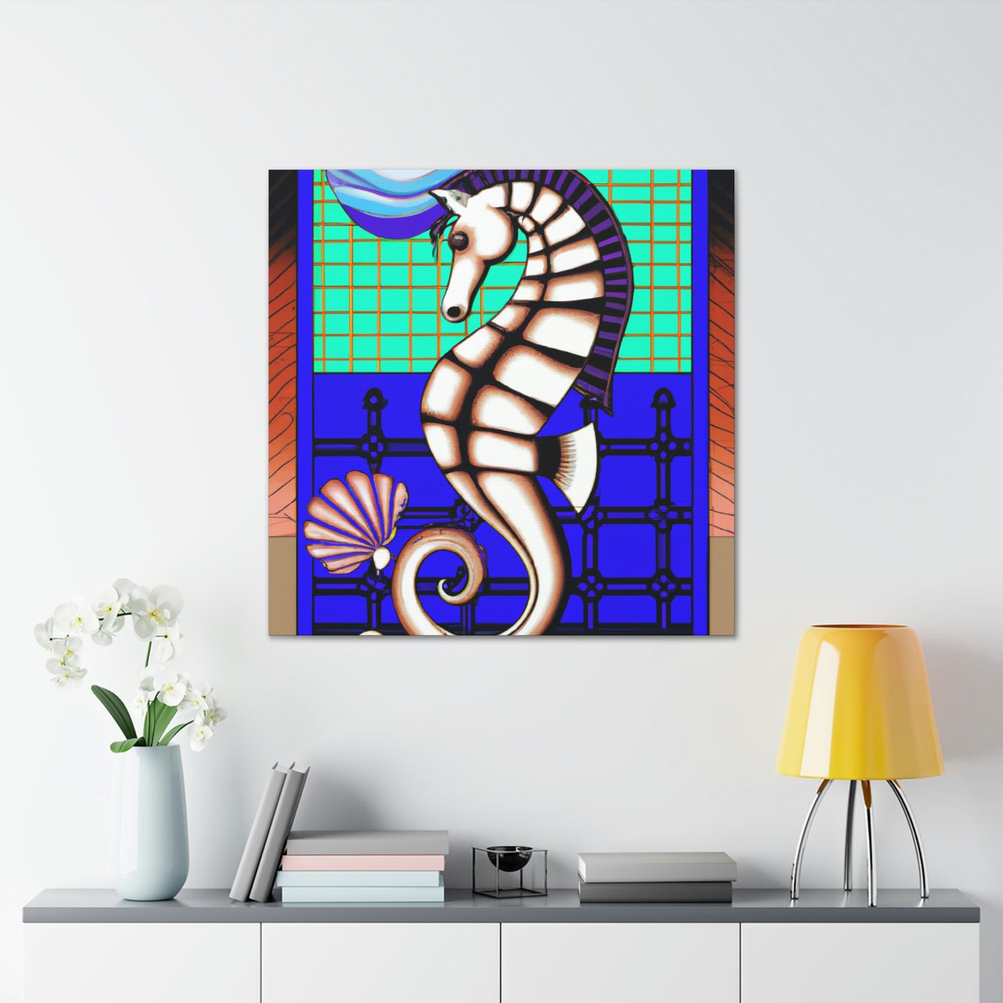 "Shimmering Art Deco Seahorse" - Canvas