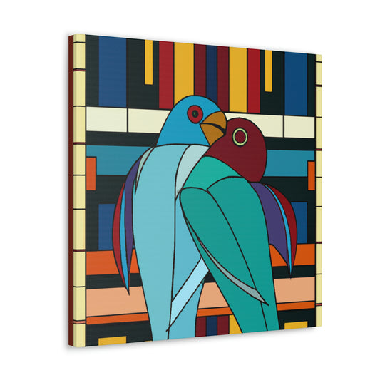 "Vibrant Lovebirds Symphony" - Canvas