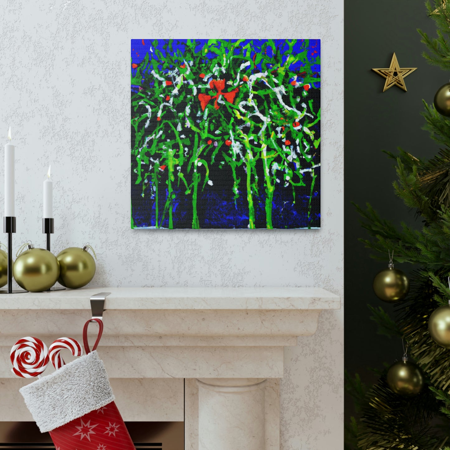 Mistletoe Embrace Expressionism - Canvas