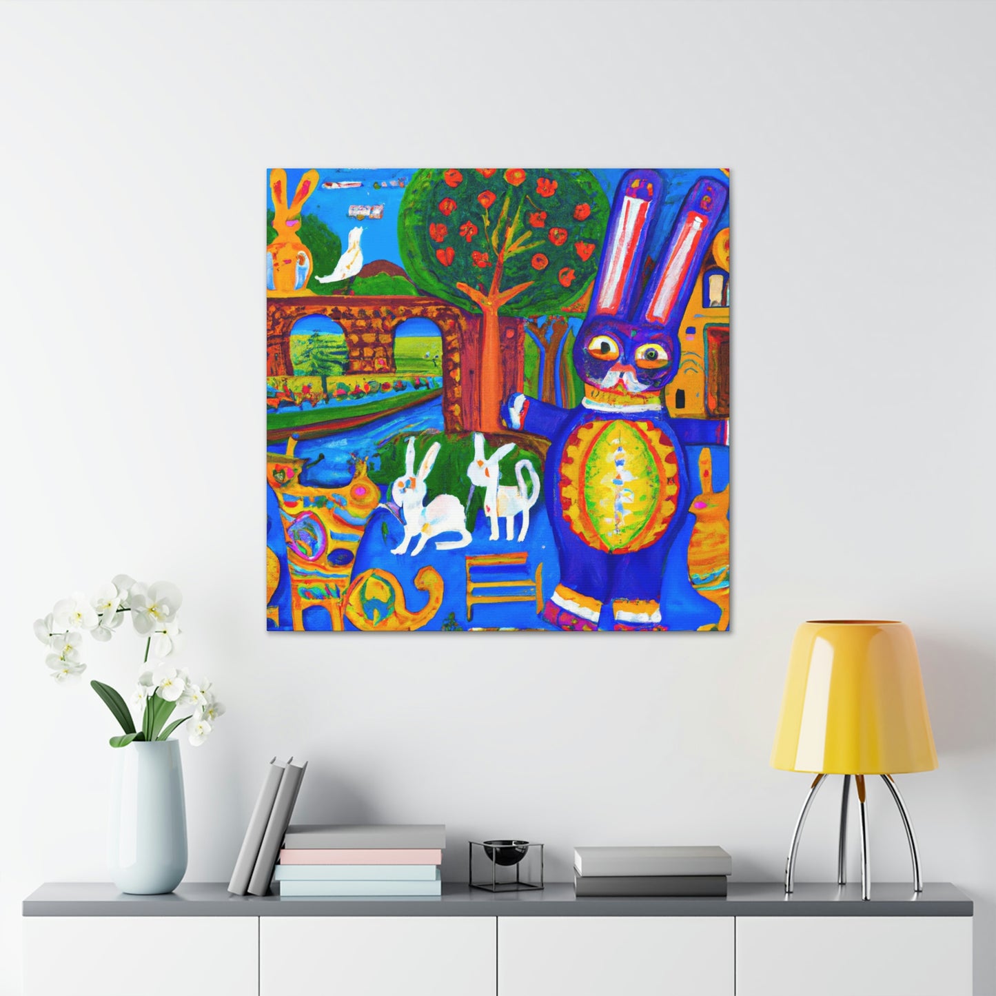 Rabbit in Meadowswept Landscape - Canvas