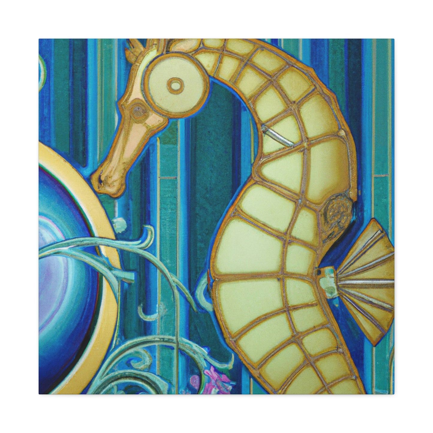 "Rising Art Deco Seahorse" - Canvas