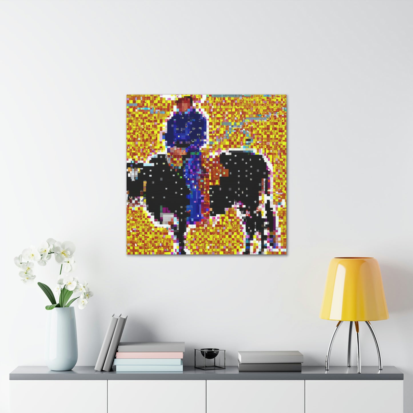 Branding Cattle Pointillism - Canvas