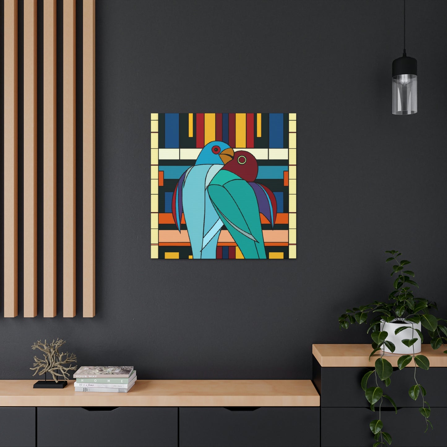 "Vibrant Lovebirds Symphony" - Canvas