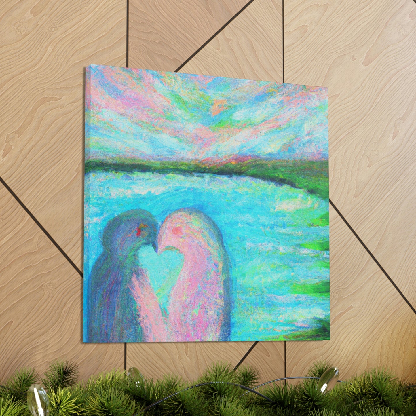 Lovebirds in Embrace - Canvas