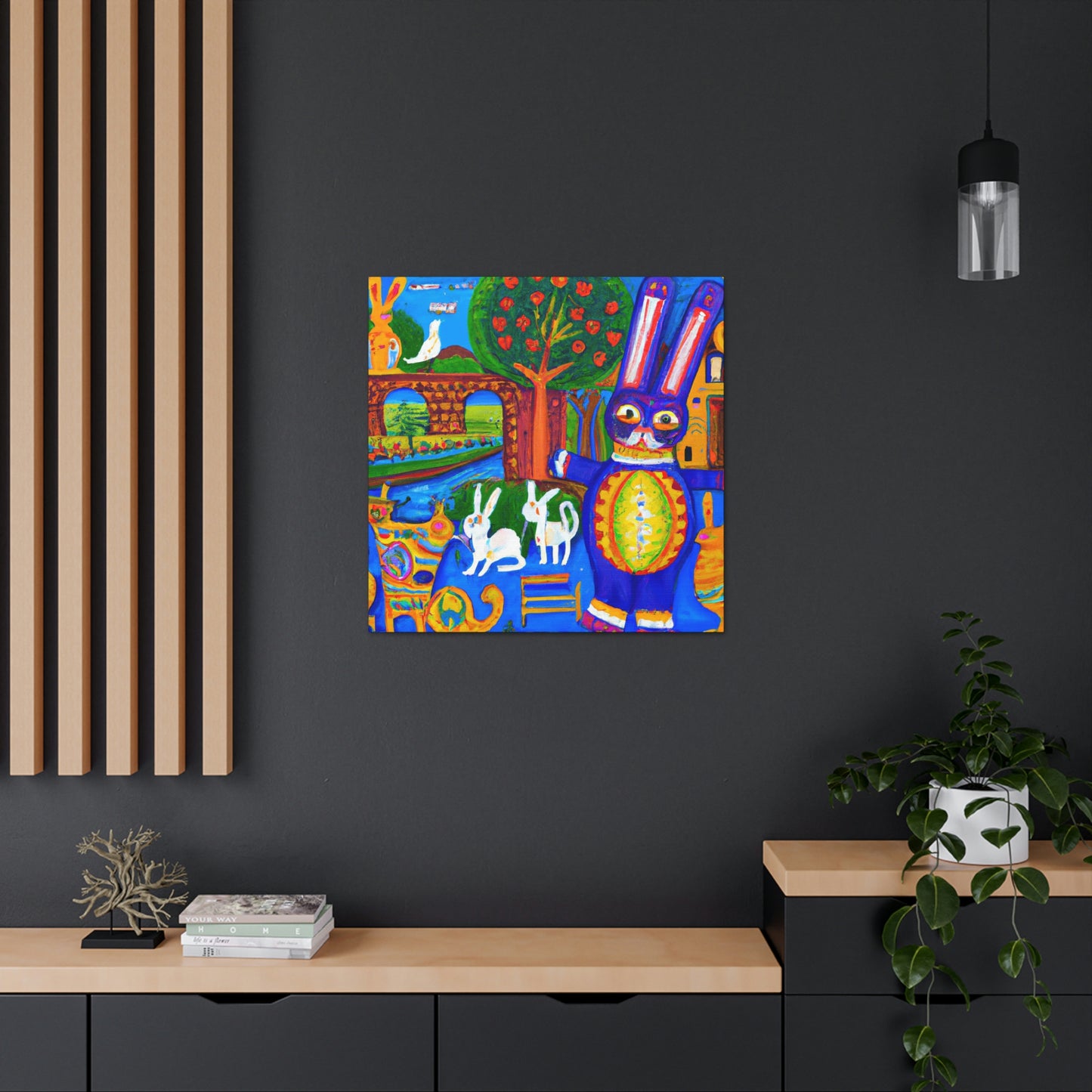 Rabbit in Meadowswept Landscape - Canvas