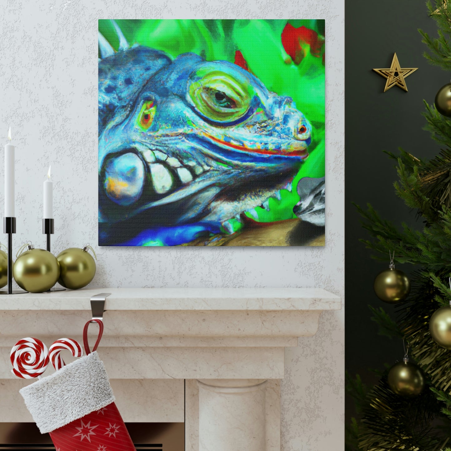 "Green Iguana Dreamscape" - Canvas