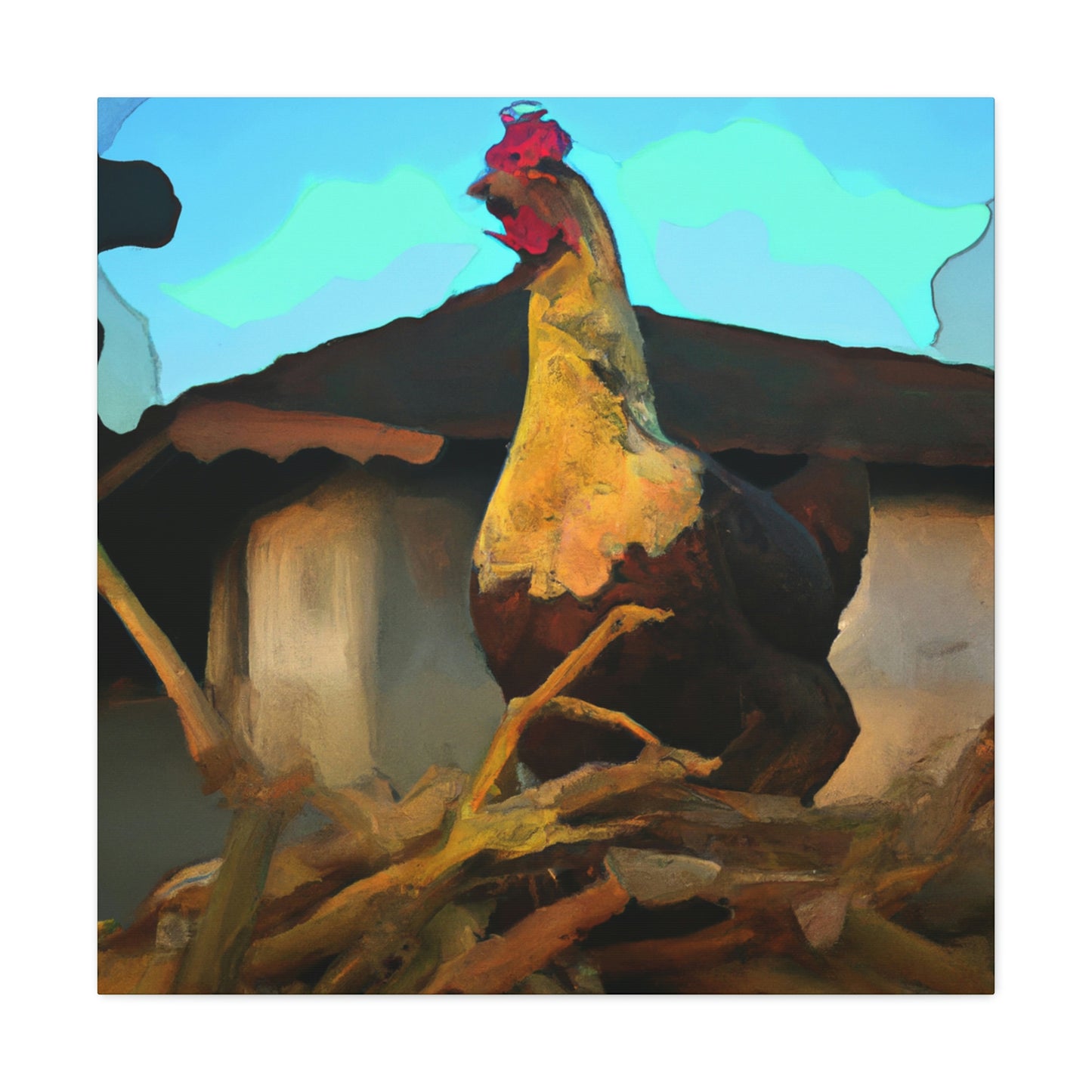 "Hen in Sunset Glow" - Canvas