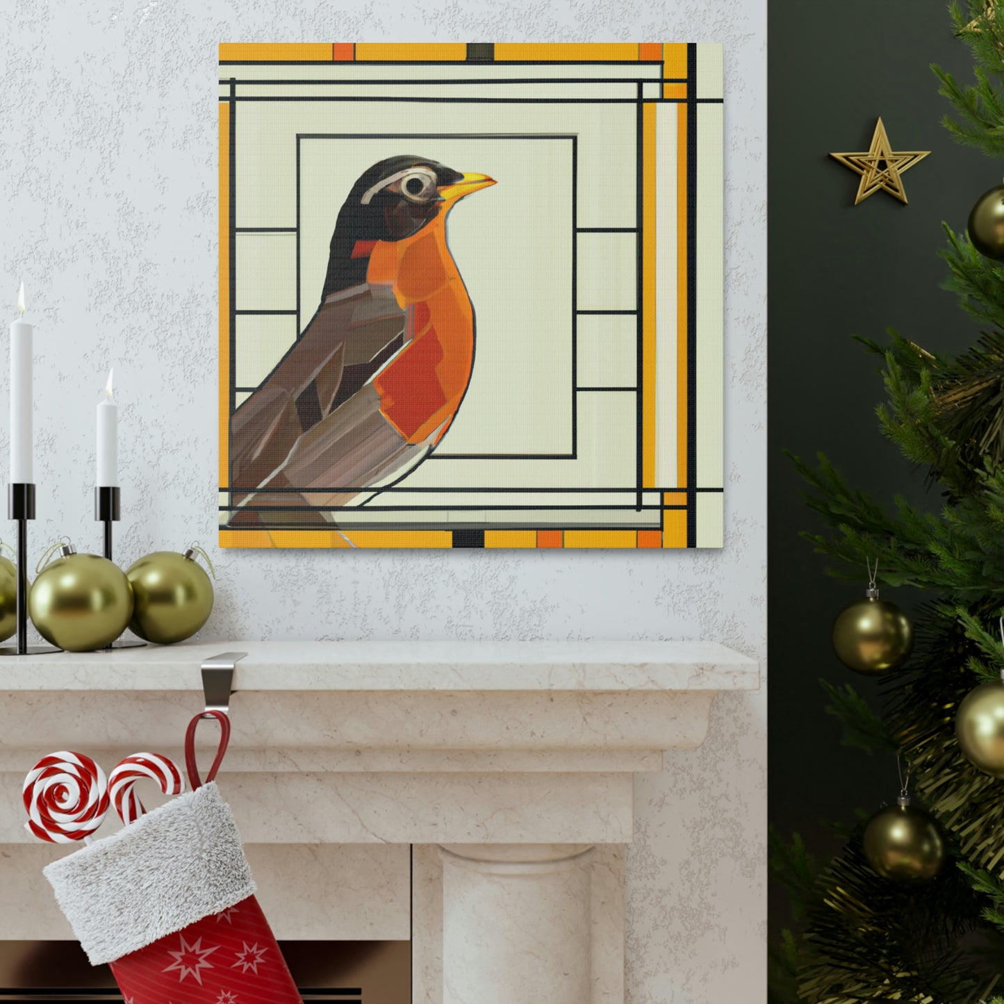 "Singing Art Deco Robin" - Canvas