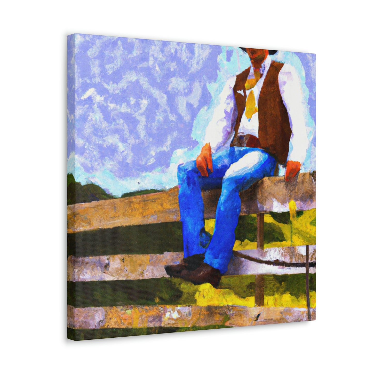 Cowboy on a Fence - Canvas