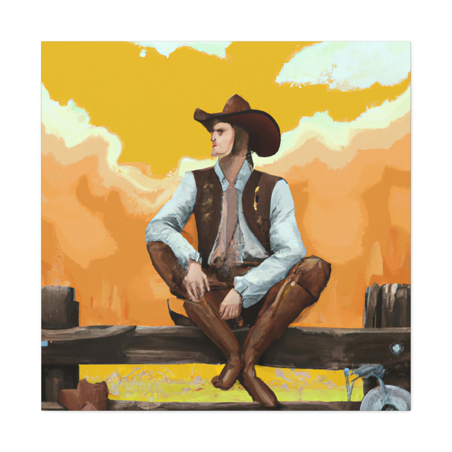 "Cowboy on a Fence" - Canvas