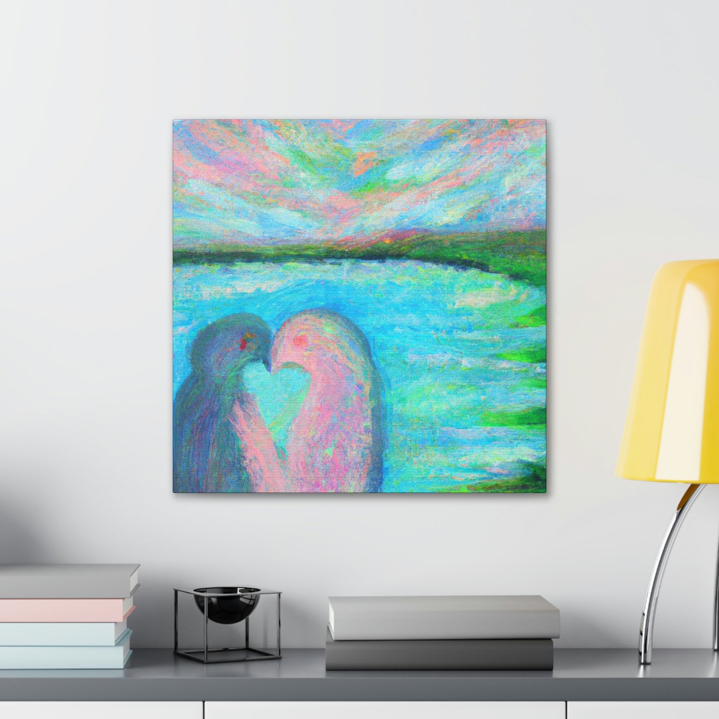 Lovebirds in Embrace - Canvas