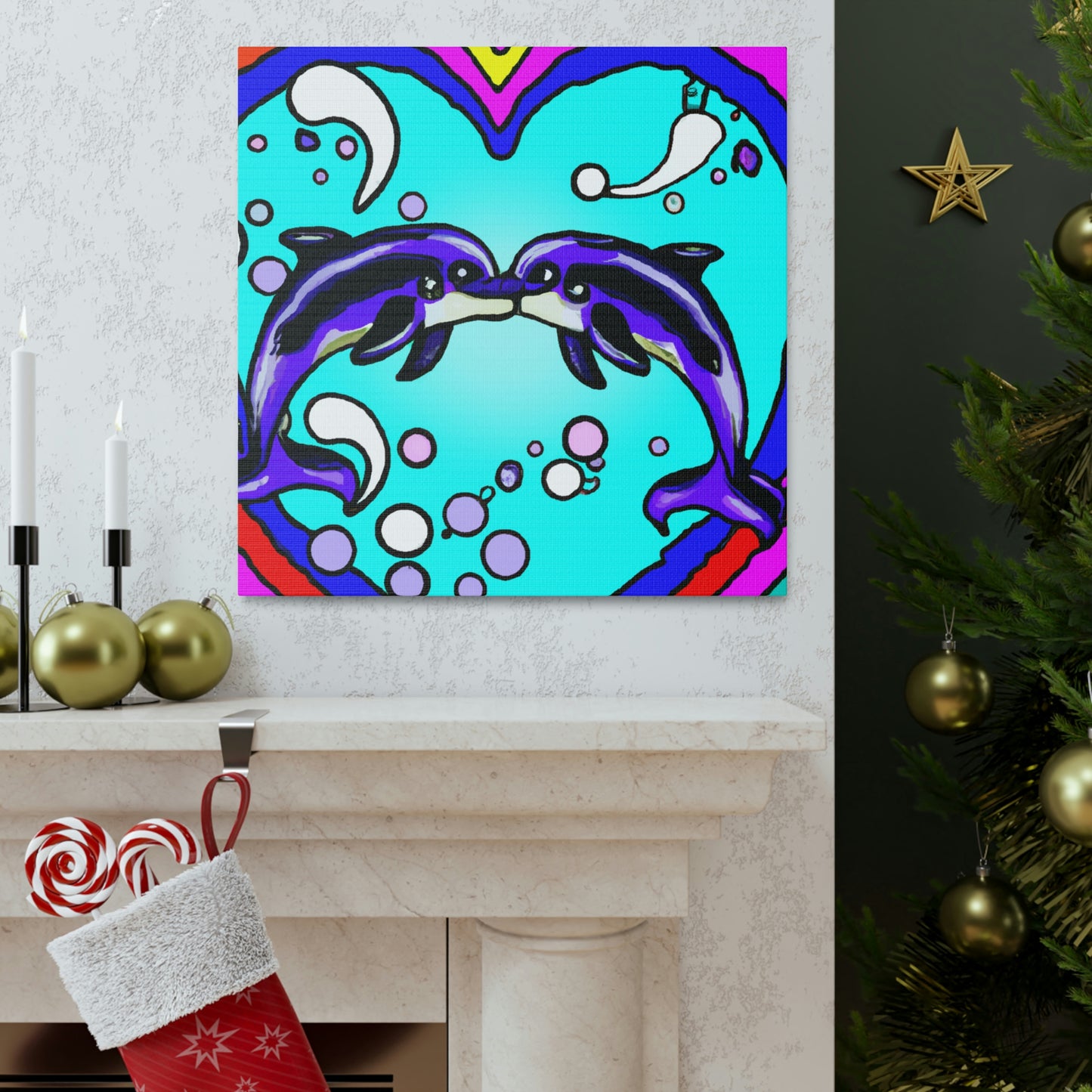 Loving Dolphin Pop Art - Canvas