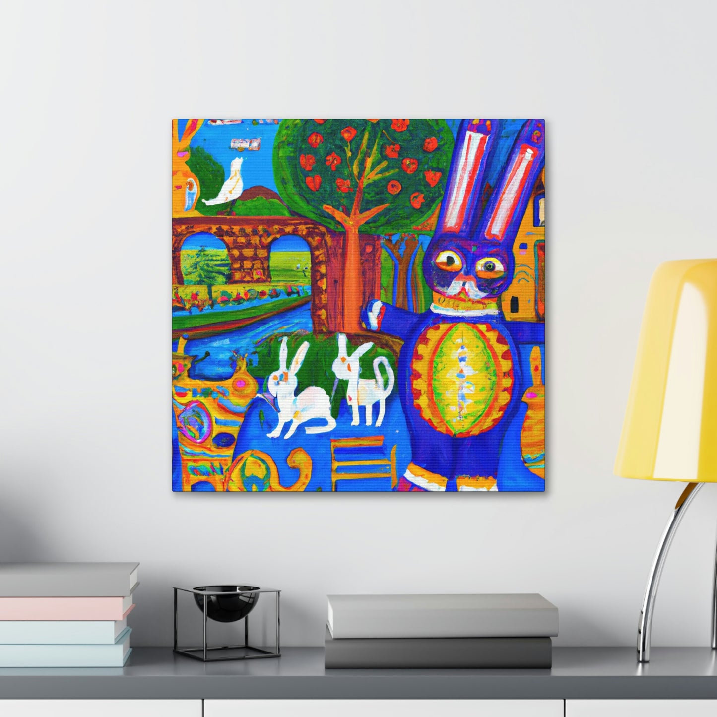 Rabbit in Meadowswept Landscape - Canvas