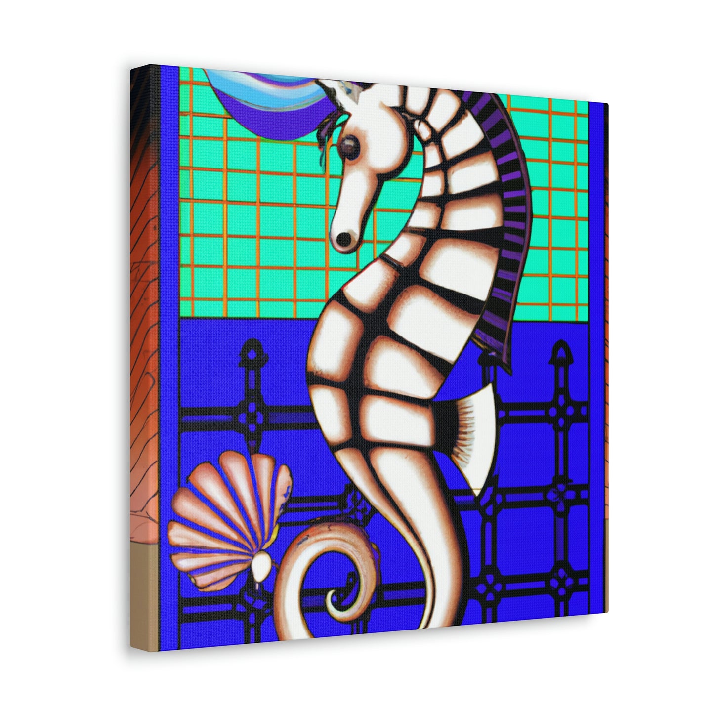 "Shimmering Art Deco Seahorse" - Canvas