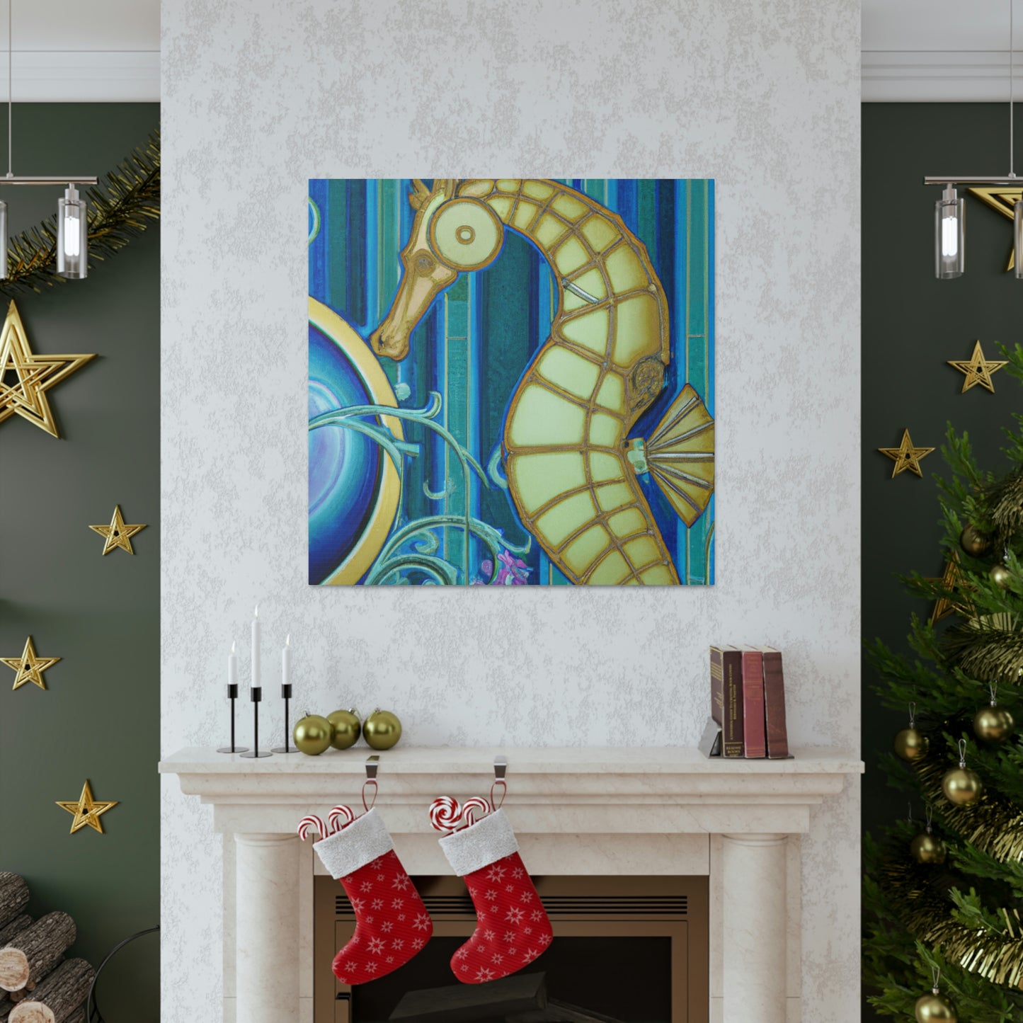 "Rising Art Deco Seahorse" - Canvas