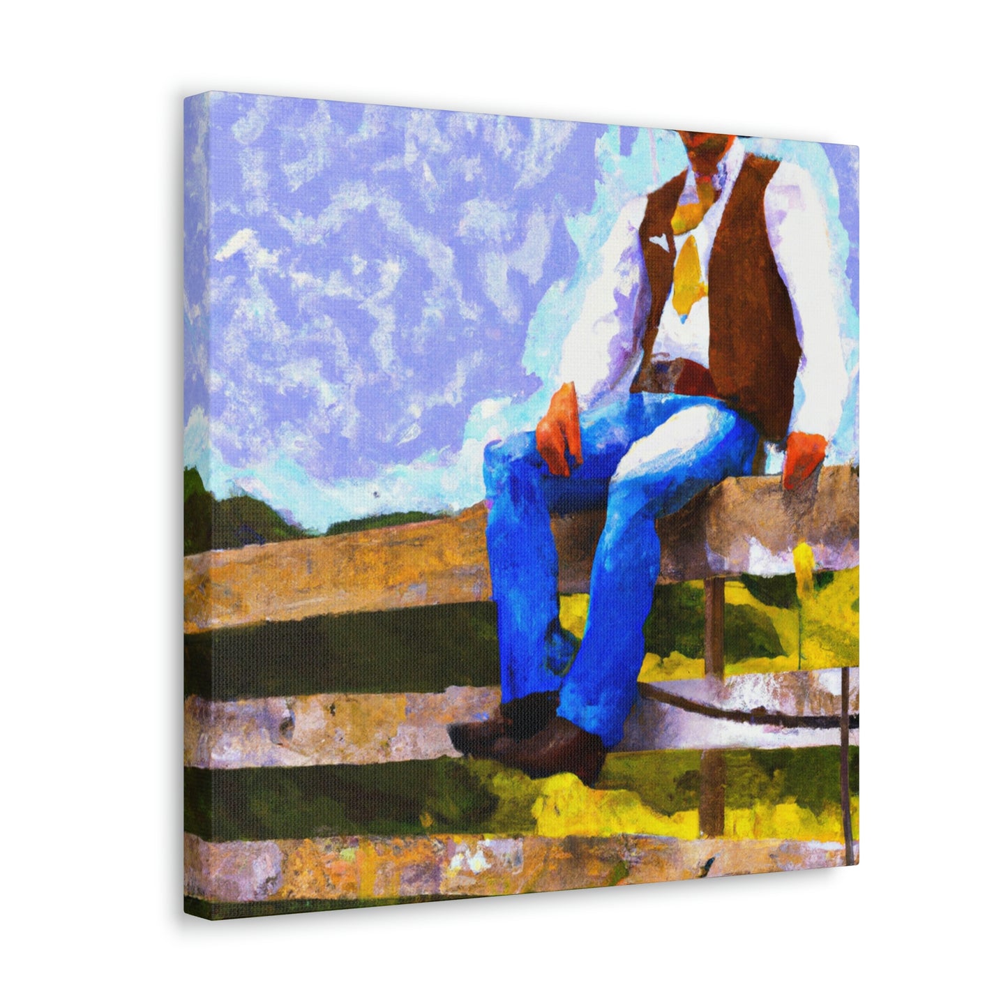 Cowboy on a Fence - Canvas