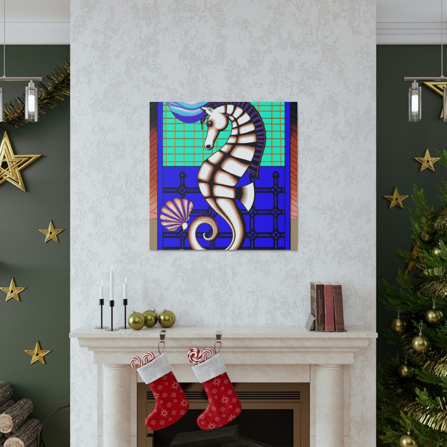 "Shimmering Art Deco Seahorse" - Canvas