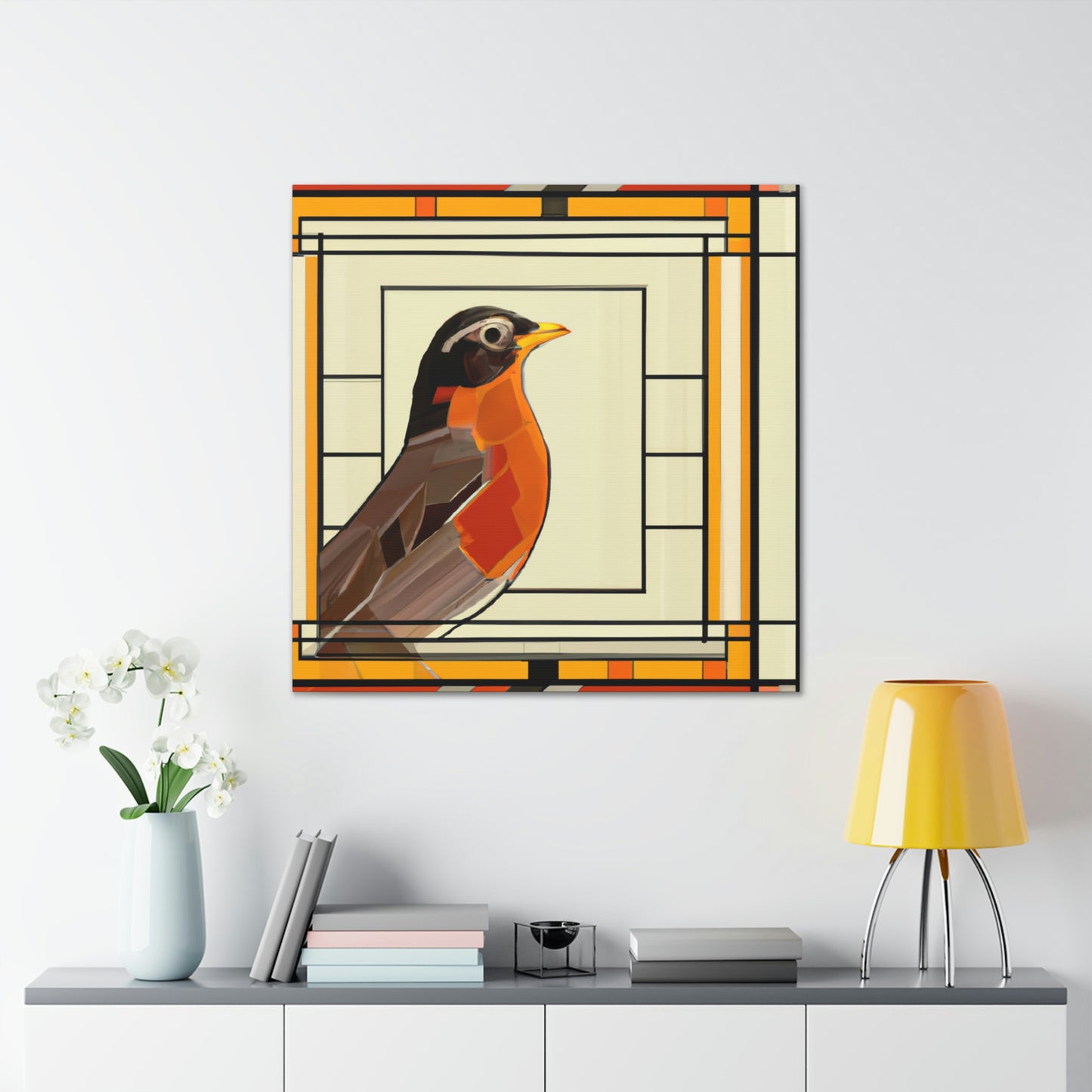 "Singing Art Deco Robin" - Canvas