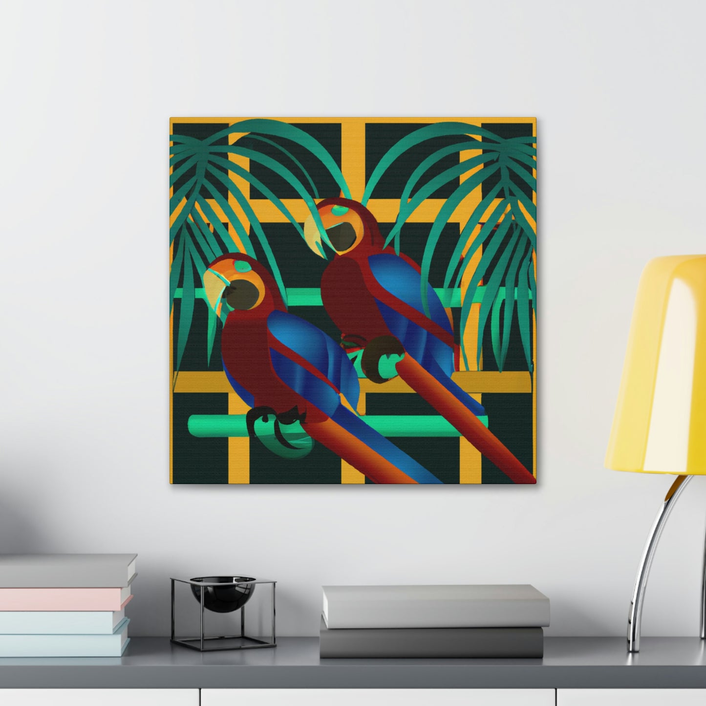 "Macaws in Neon Hues" - Canvas