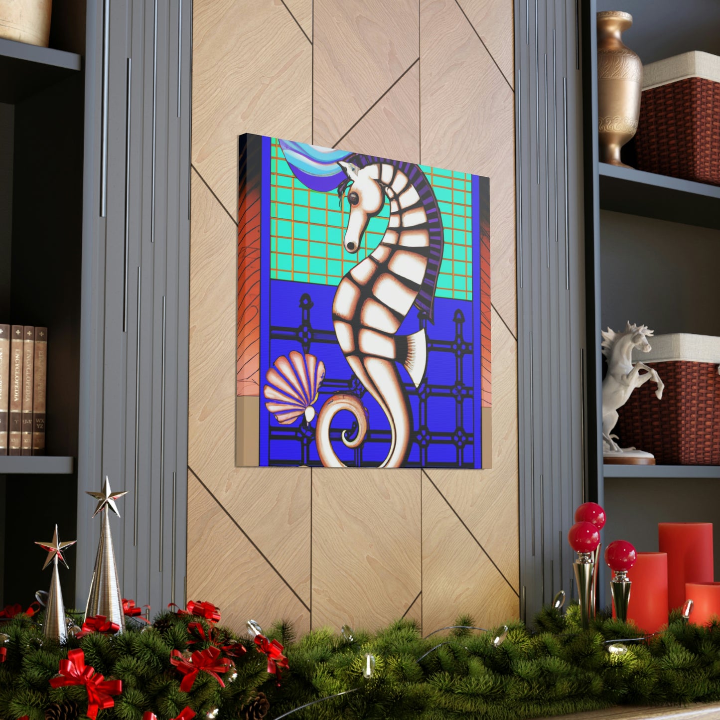 "Shimmering Art Deco Seahorse" - Canvas