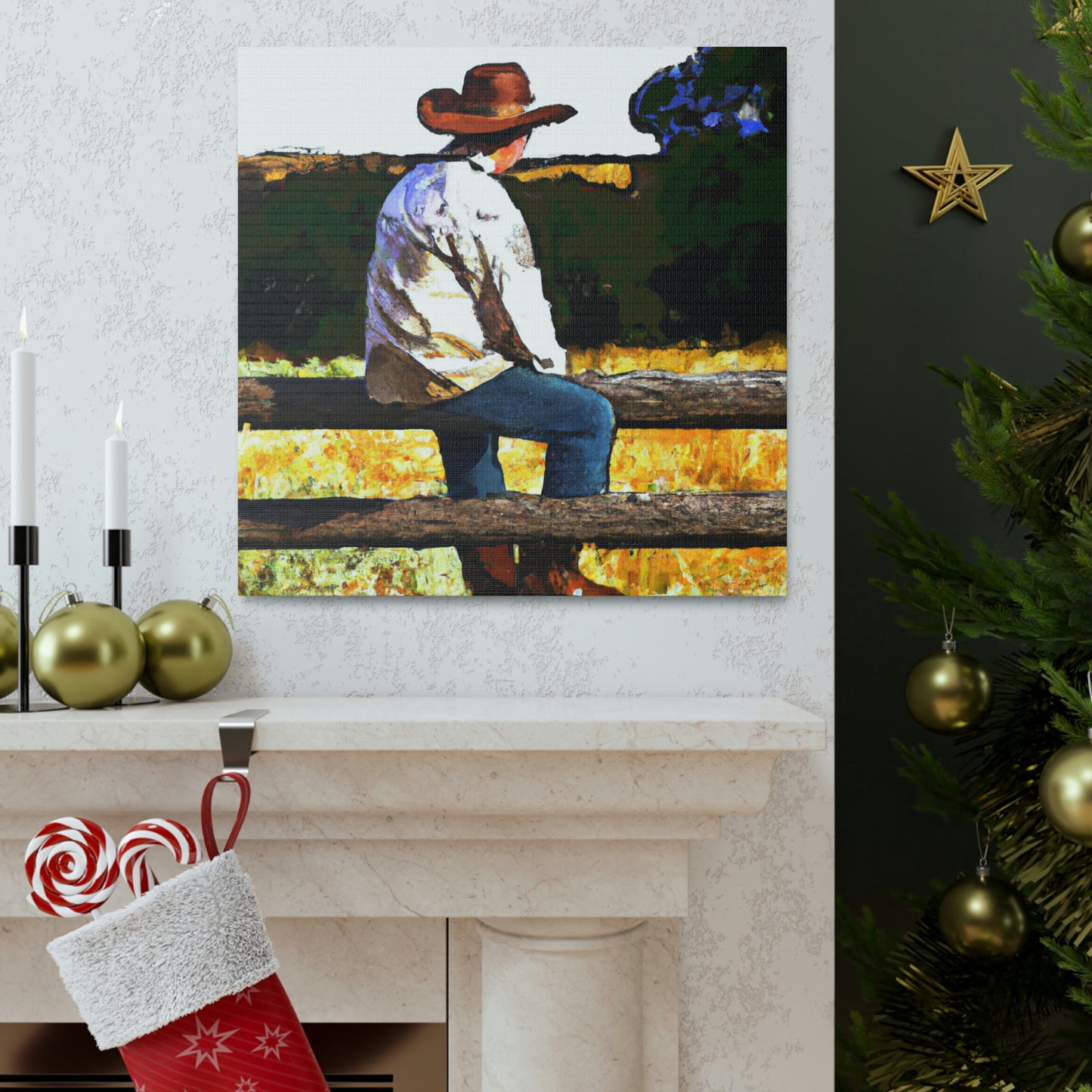 Cowboy on the Fence - Canvas