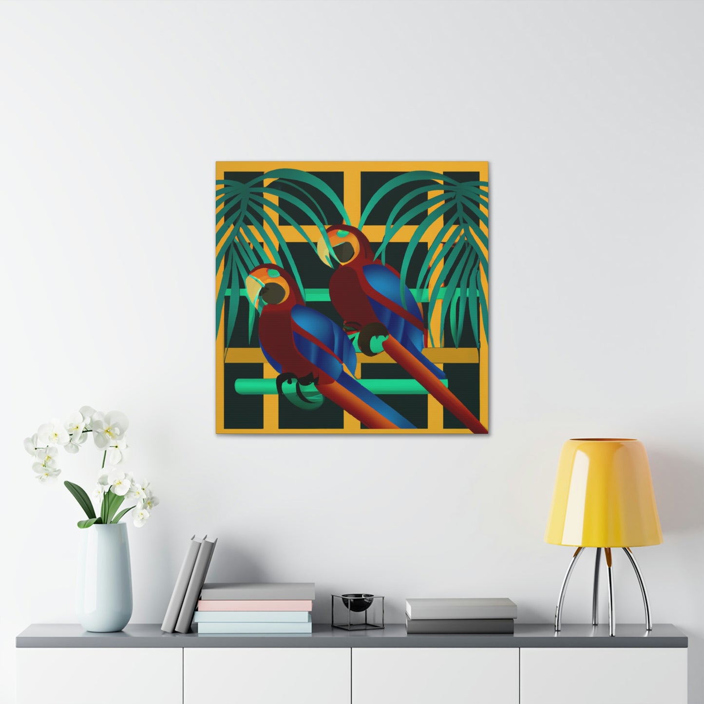 "Macaws in Neon Hues" - Canvas