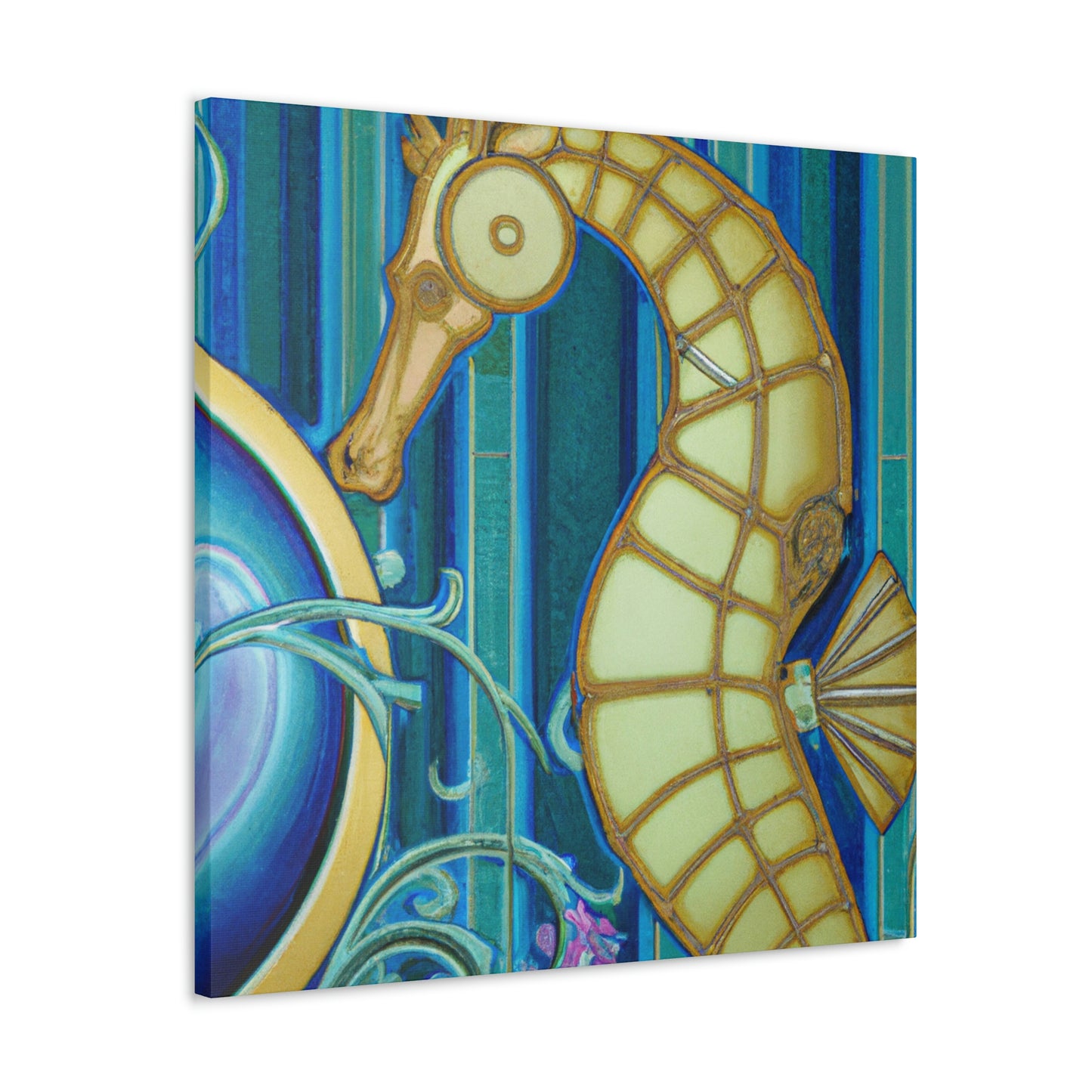 "Rising Art Deco Seahorse" - Canvas