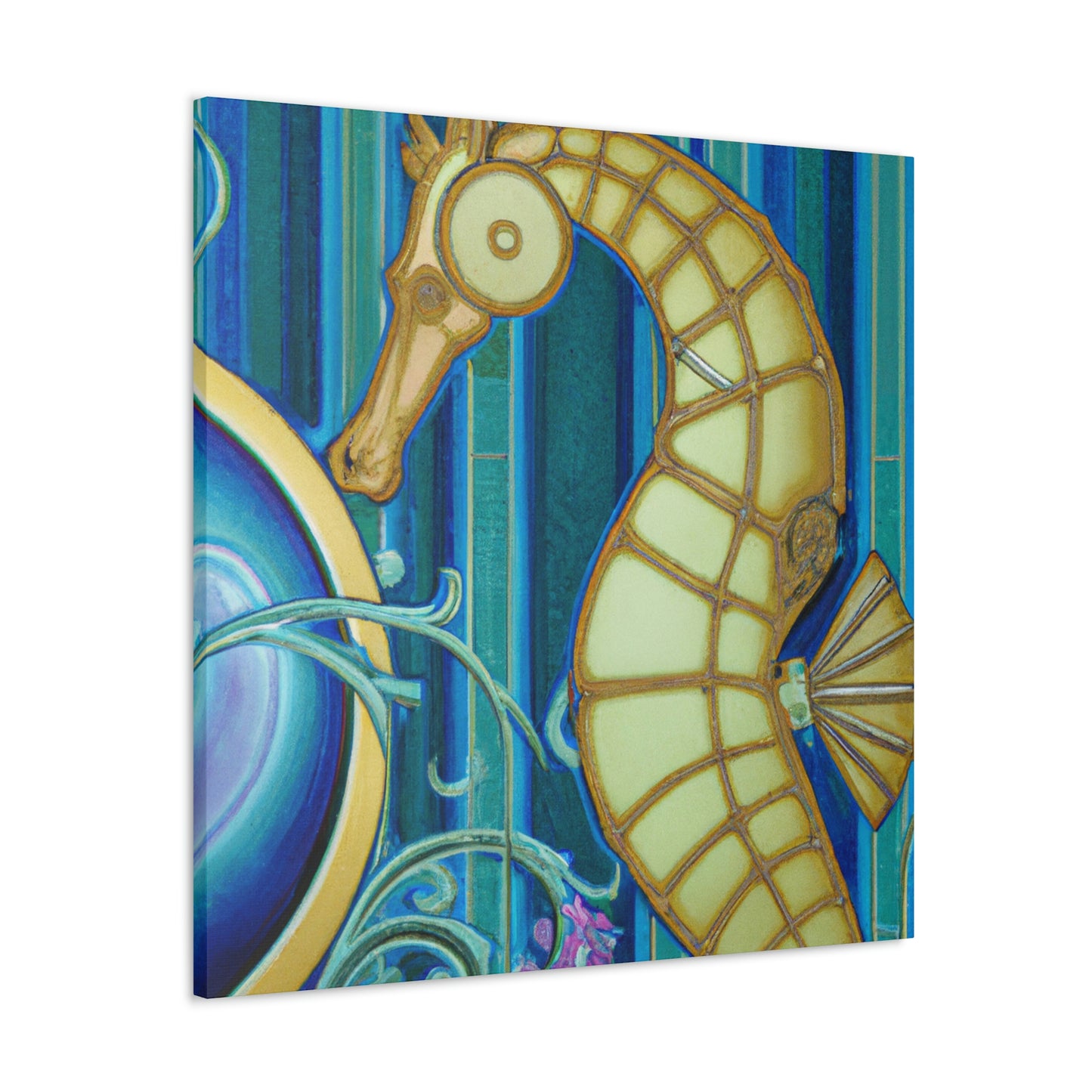 "Rising Art Deco Seahorse" - Canvas