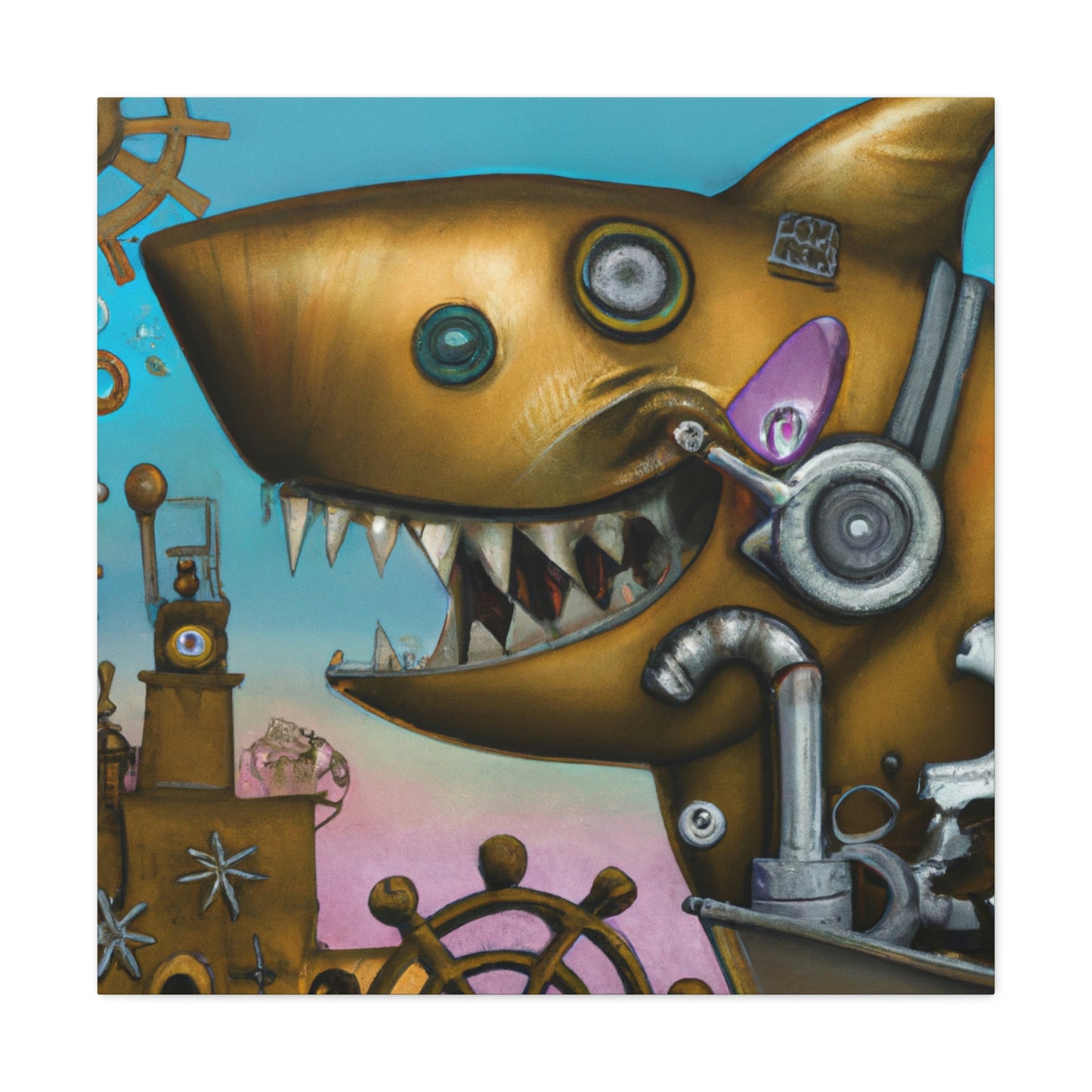 "Shark in Steampunk Goggles" - Canvas