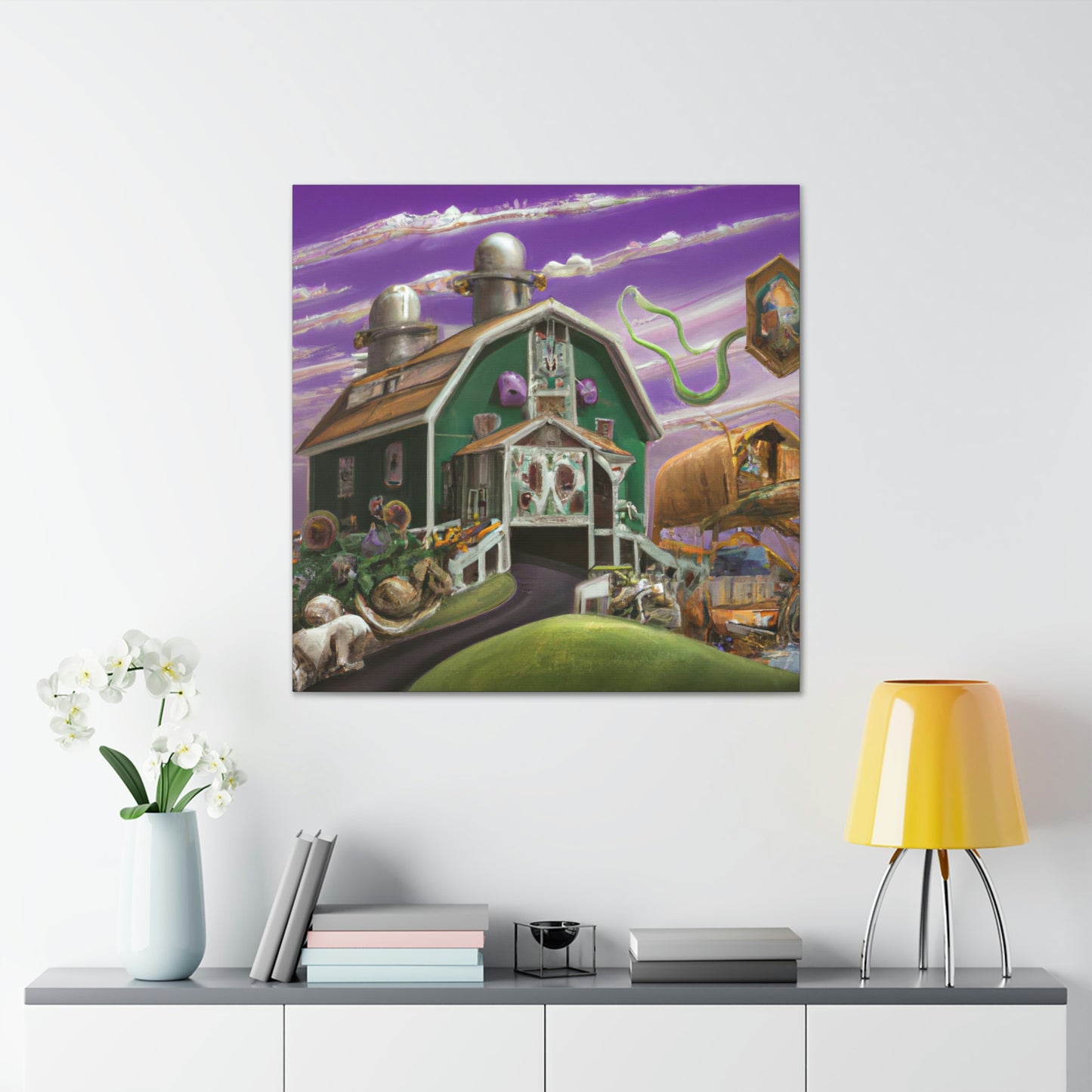 "Barn at Twilight Dreamscape" - Canvas