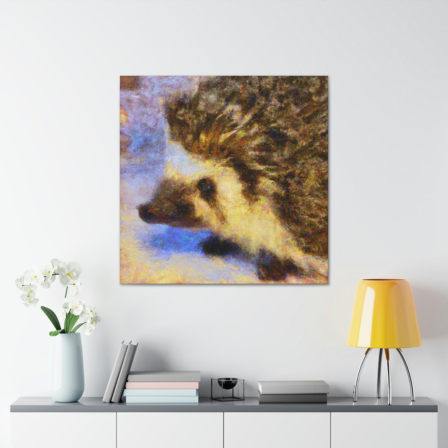 "Hedgehog among Flowers." - Canvas