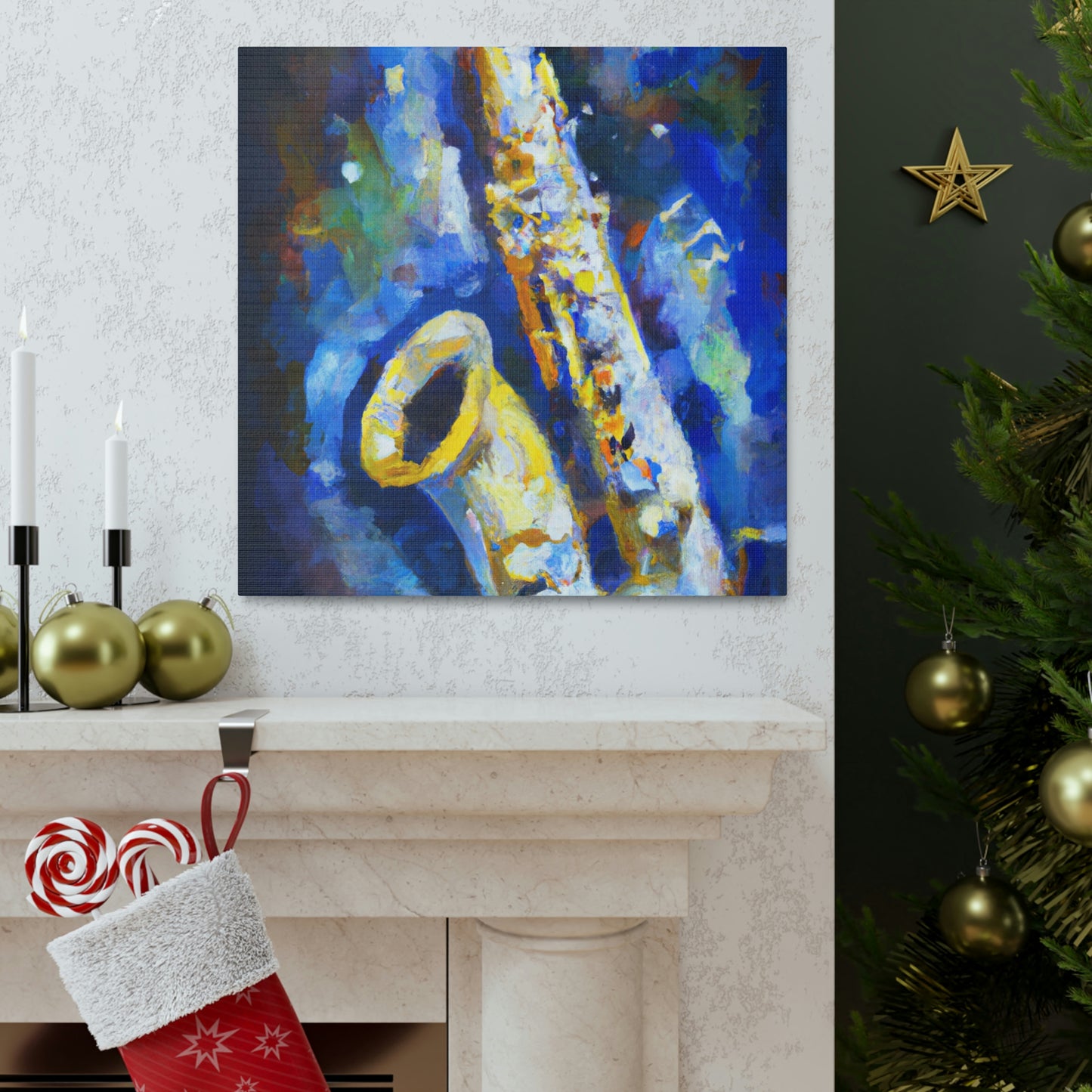 "Sax on Blue Canvas" - Canvas