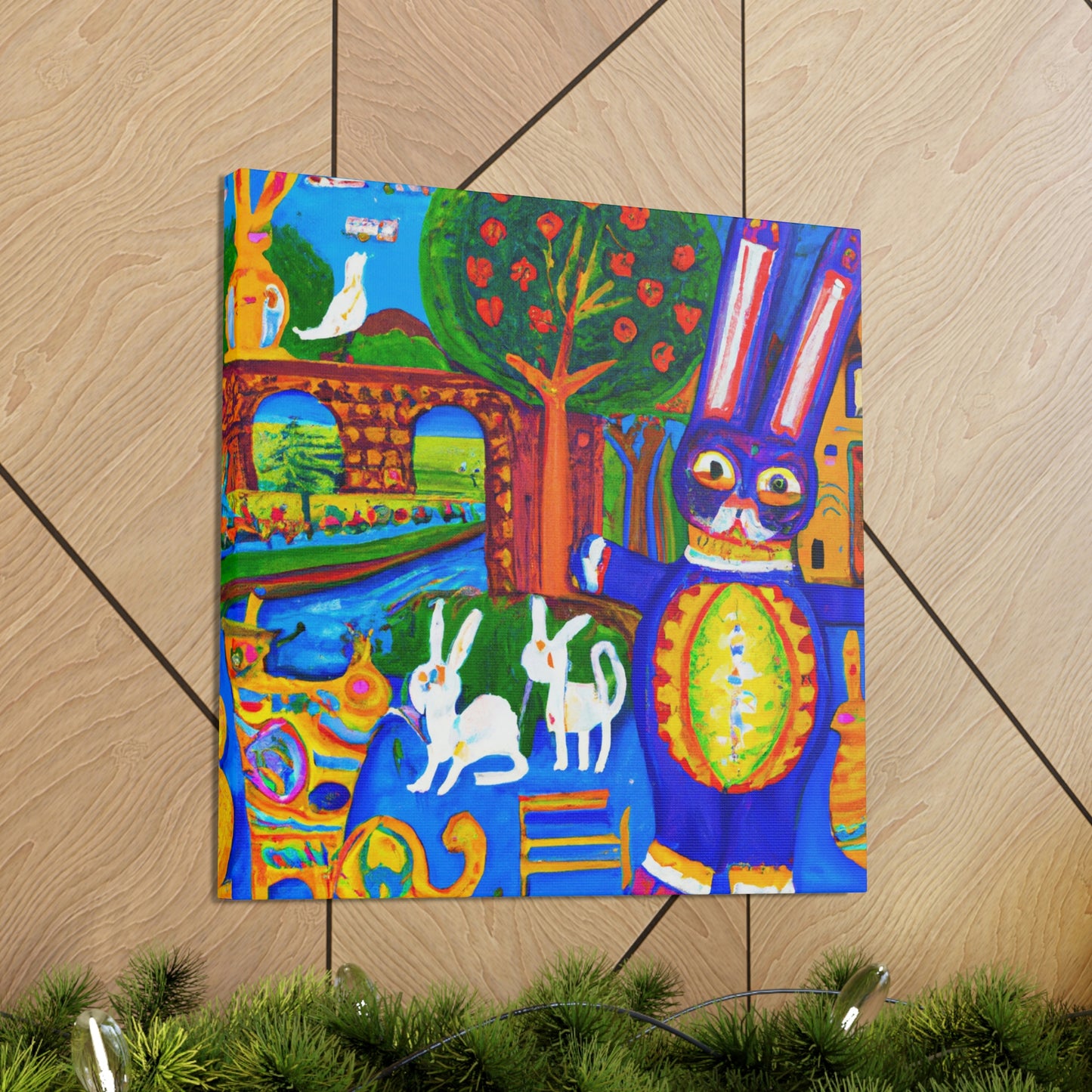 Rabbit in Meadowswept Landscape - Canvas