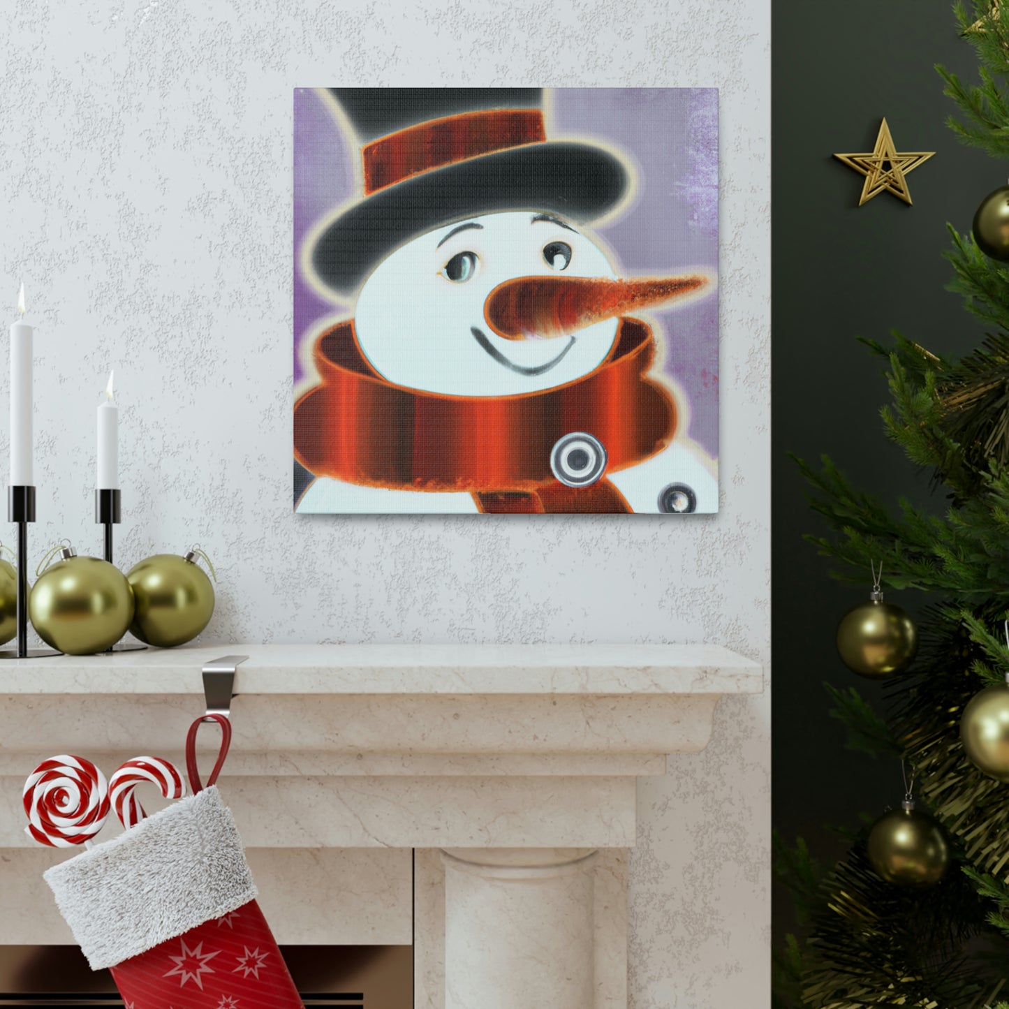 "Snowman's Art Deco Aura" - Canvas