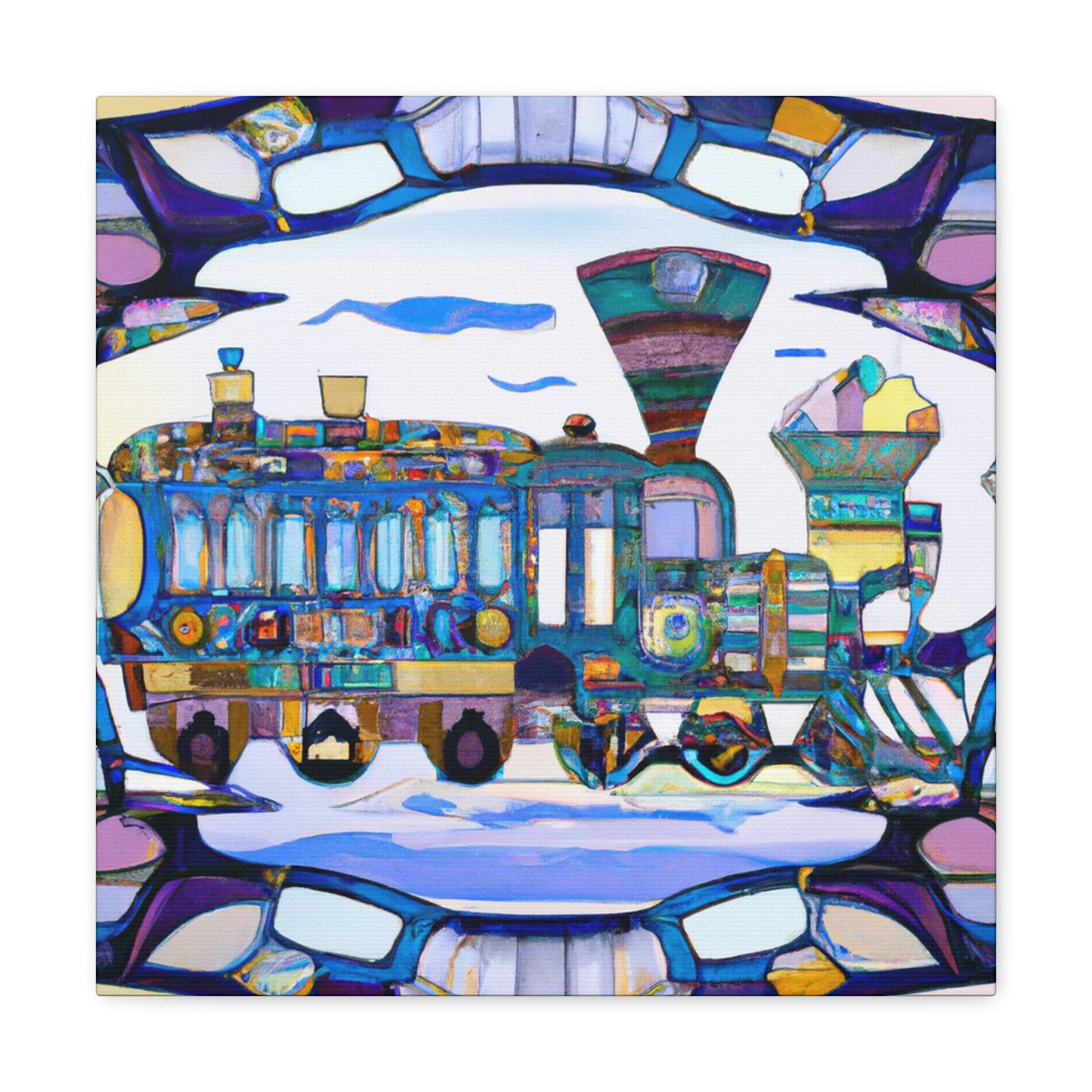 "Railroad at Sunset, Art Nouveau" - Canvas