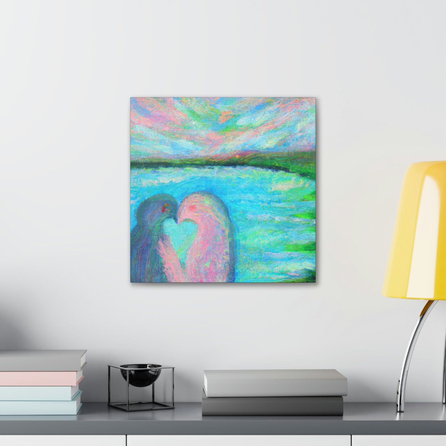 Lovebirds in Embrace - Canvas