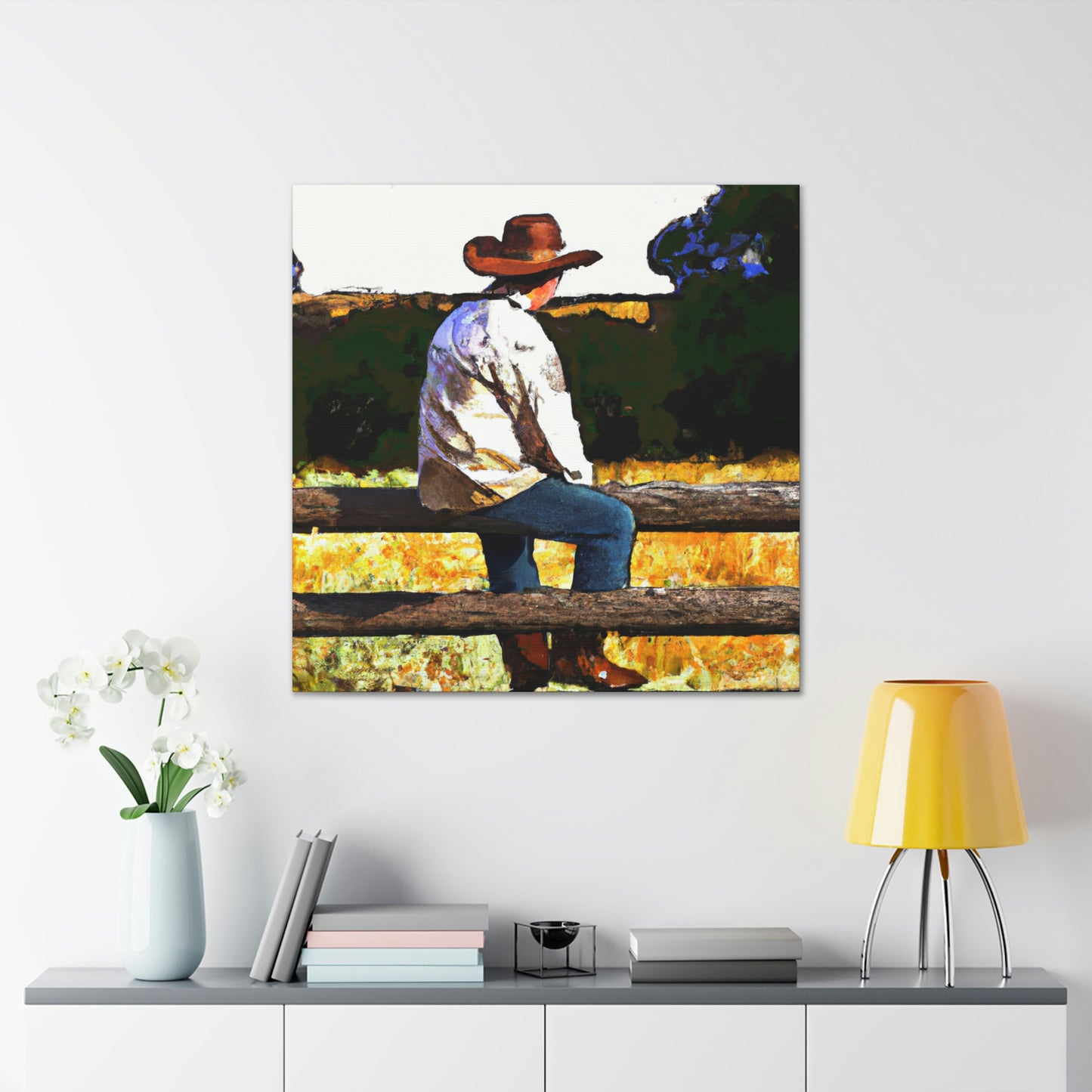 Cowboy on the Fence - Canvas