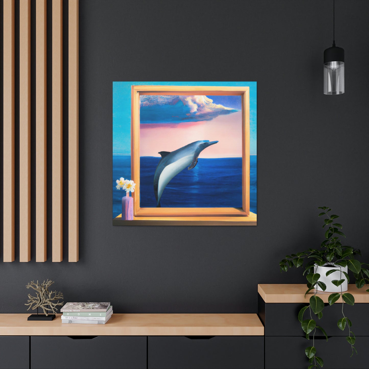 "Dolphins in Midnight Blue" - Canvas