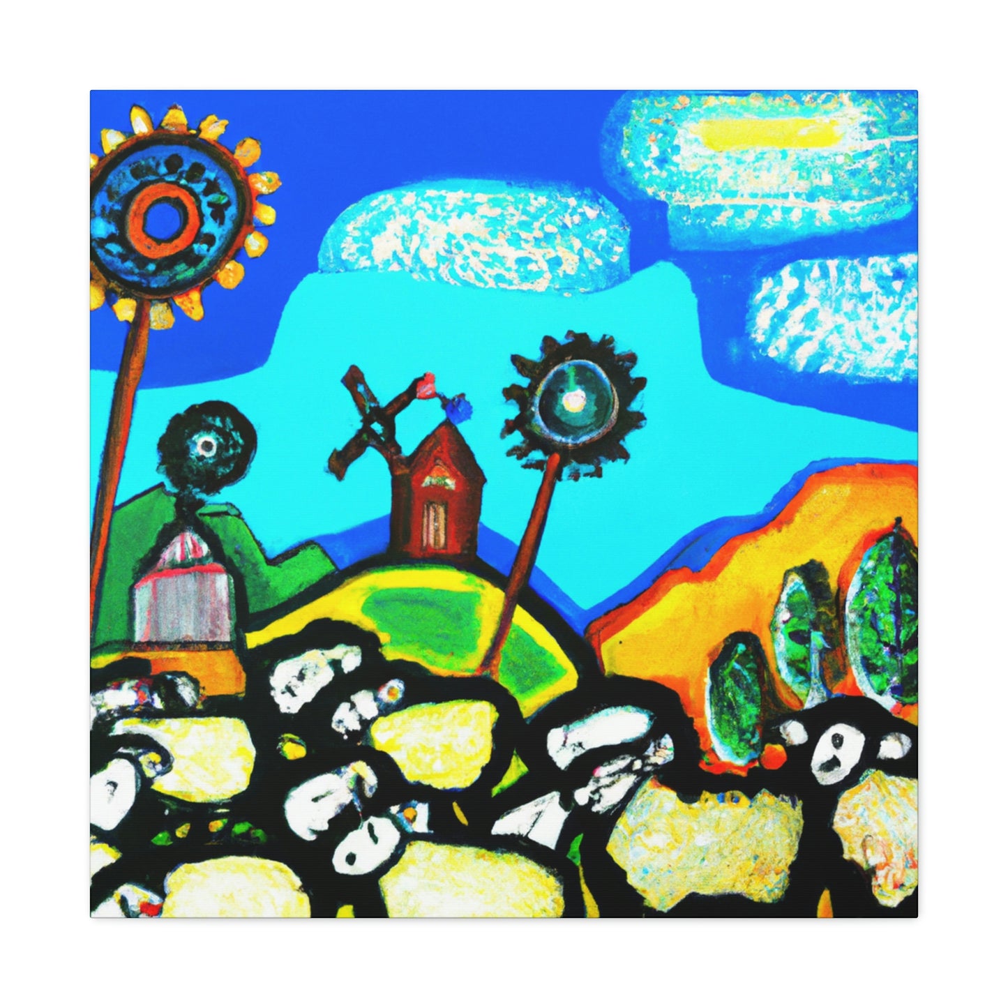 Sheep in Pastoral Scene - Canvas