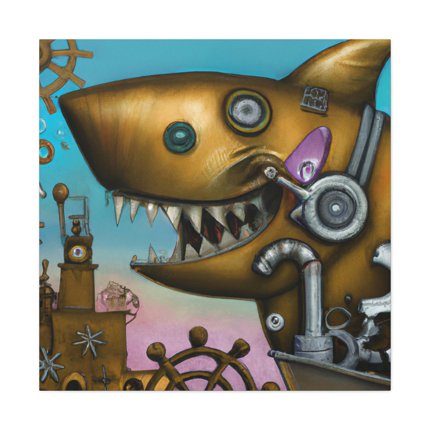 "Shark in Steampunk Goggles" - Canvas