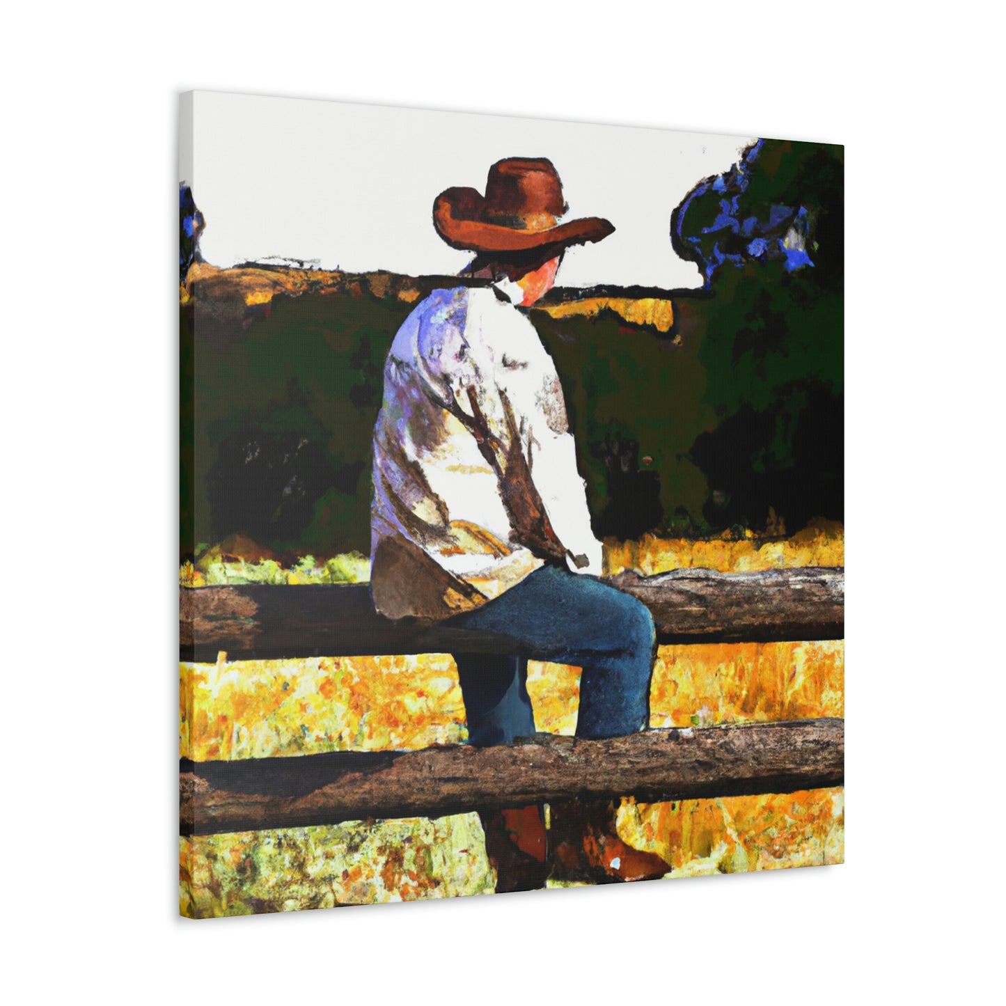 Cowboy on the Fence - Canvas