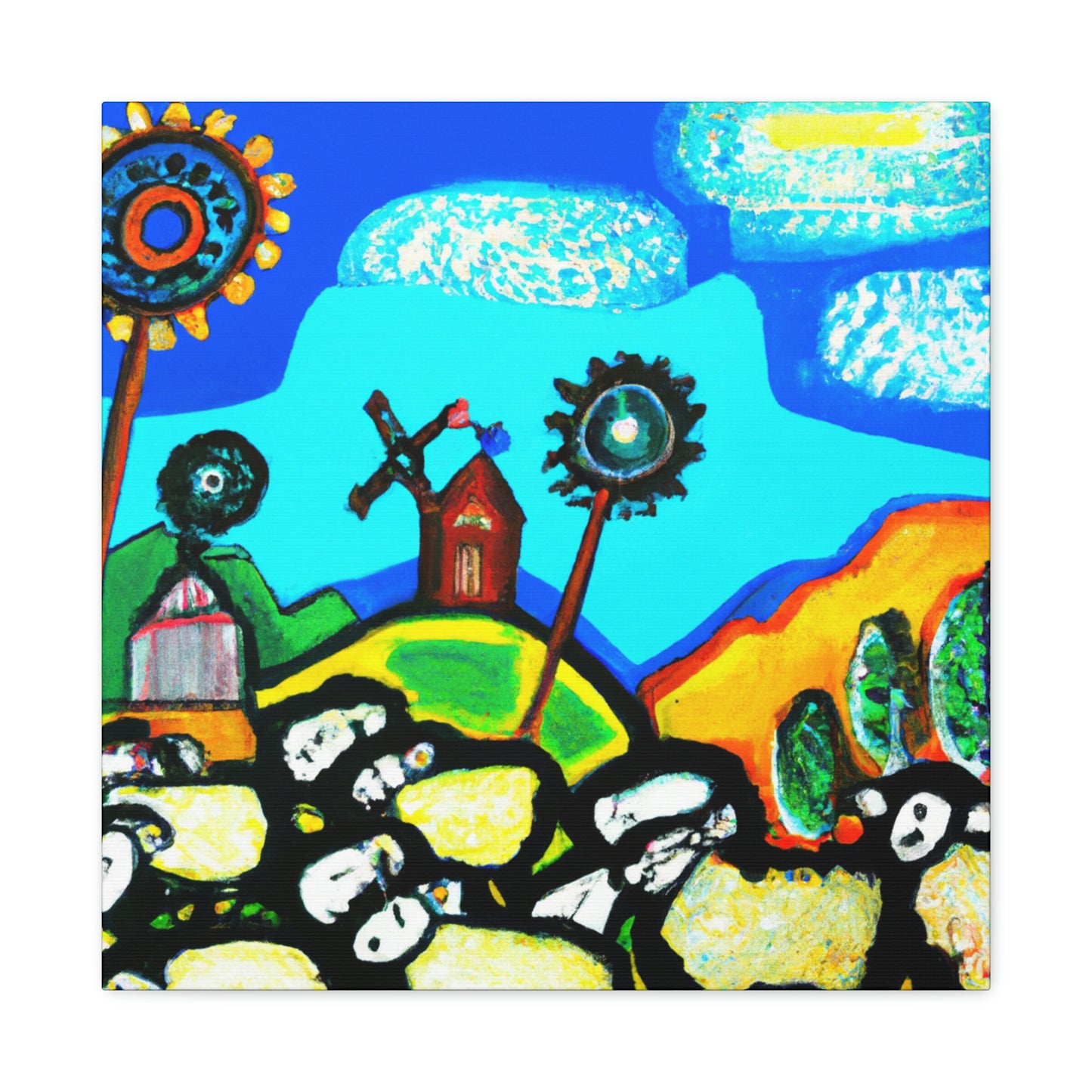 Sheep in Pastoral Scene - Canvas