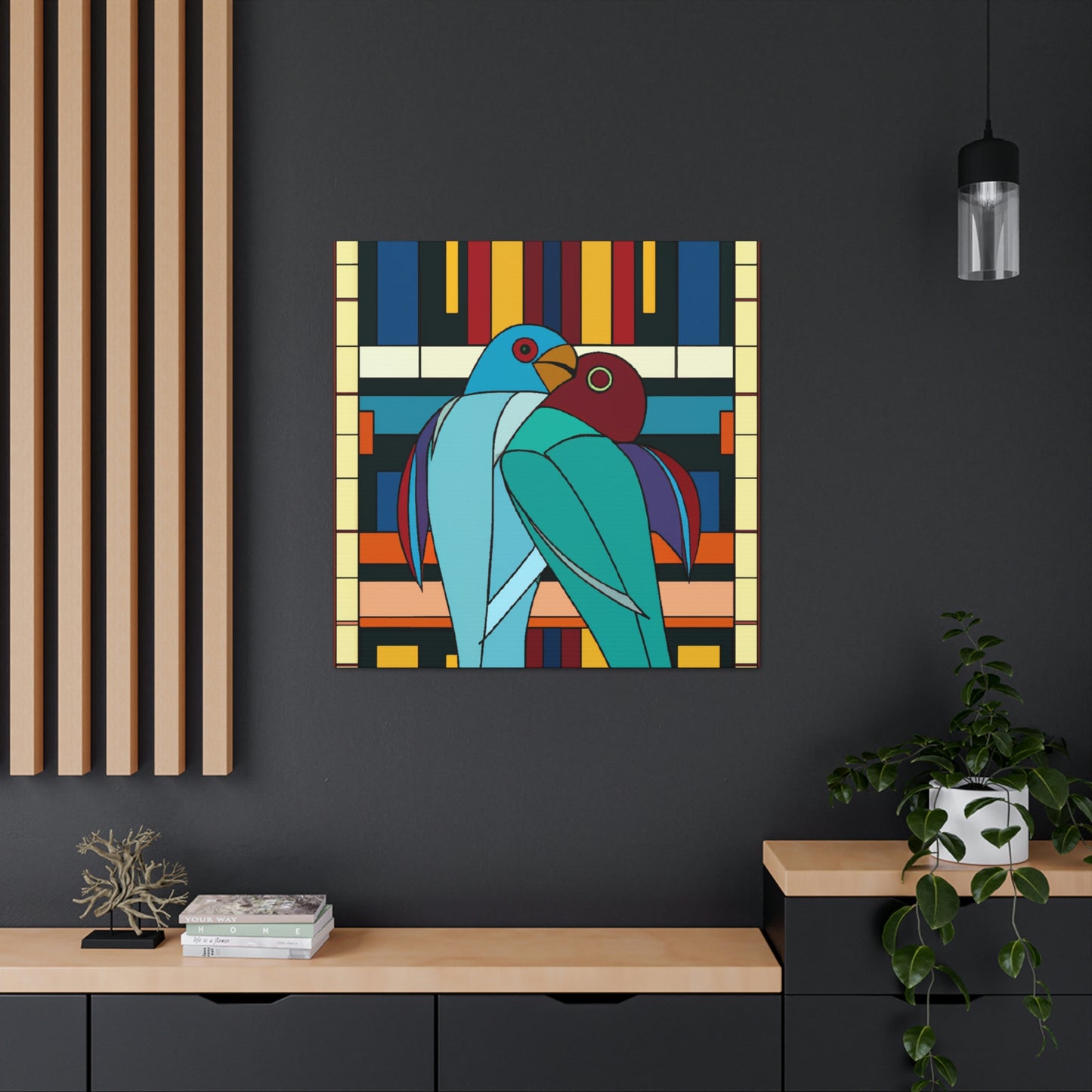 "Vibrant Lovebirds Symphony" - Canvas