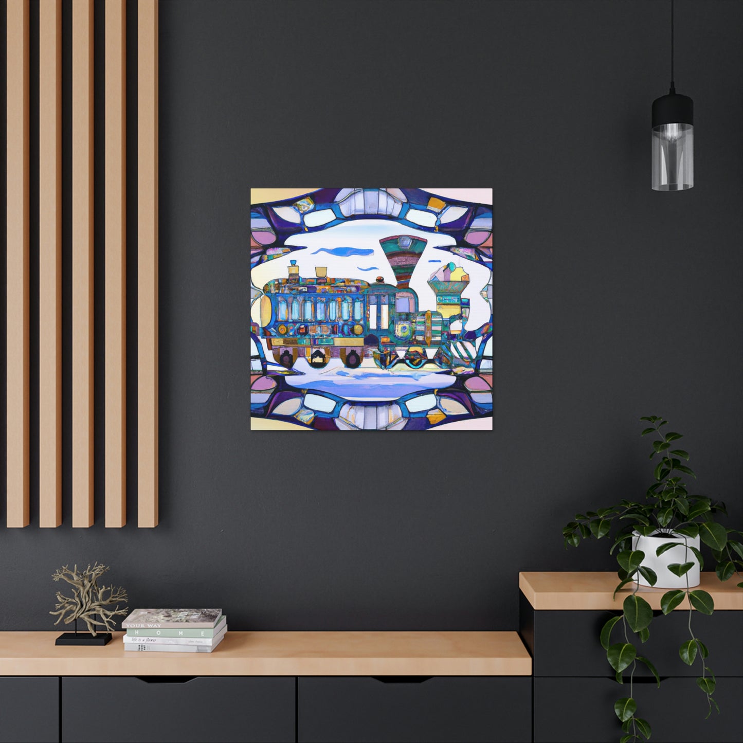 "Railroad at Sunset, Art Nouveau" - Canvas