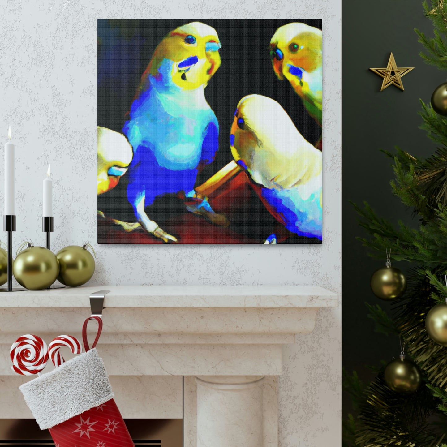 Parakeets in Deco - Canvas