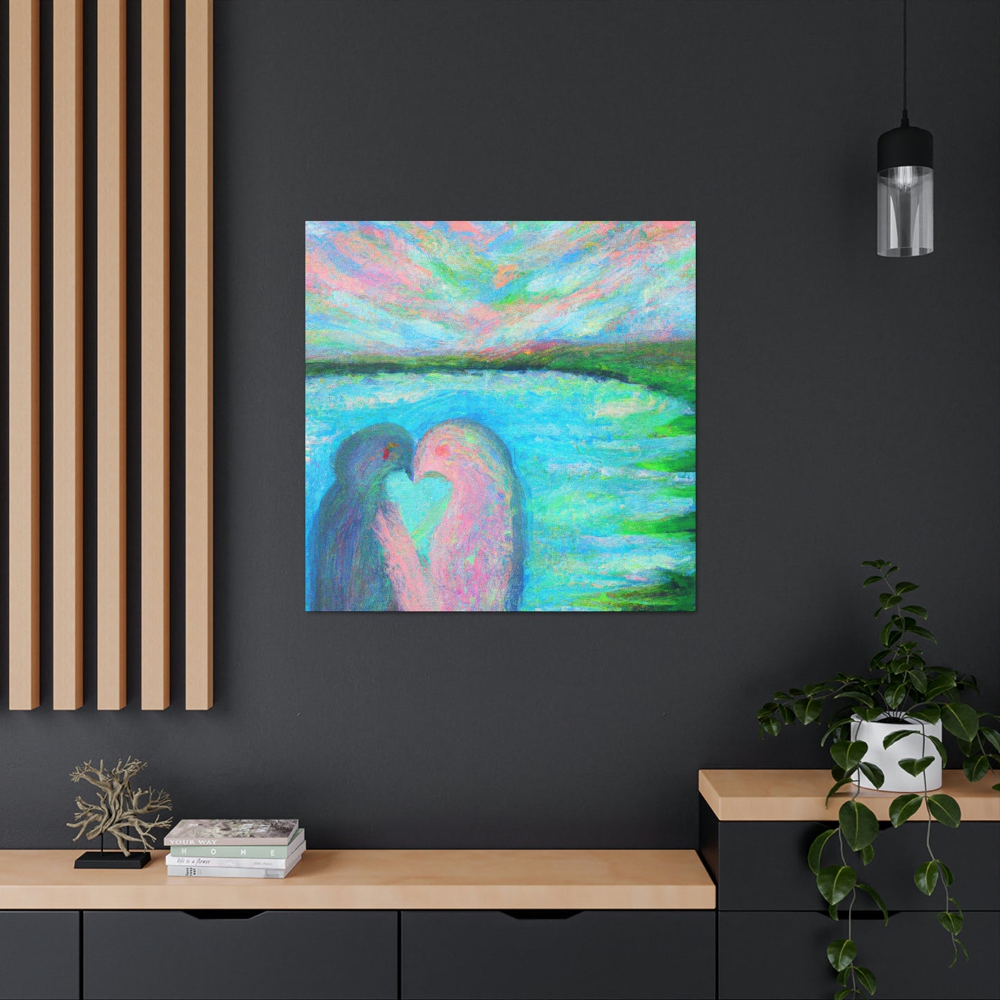 Lovebirds in Embrace - Canvas